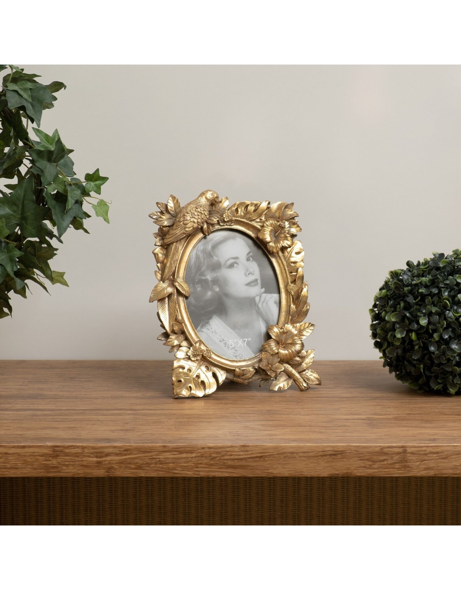 Trukado Miscellaneous -   Photoframe with Bird, Flowers and Leaves gold colour