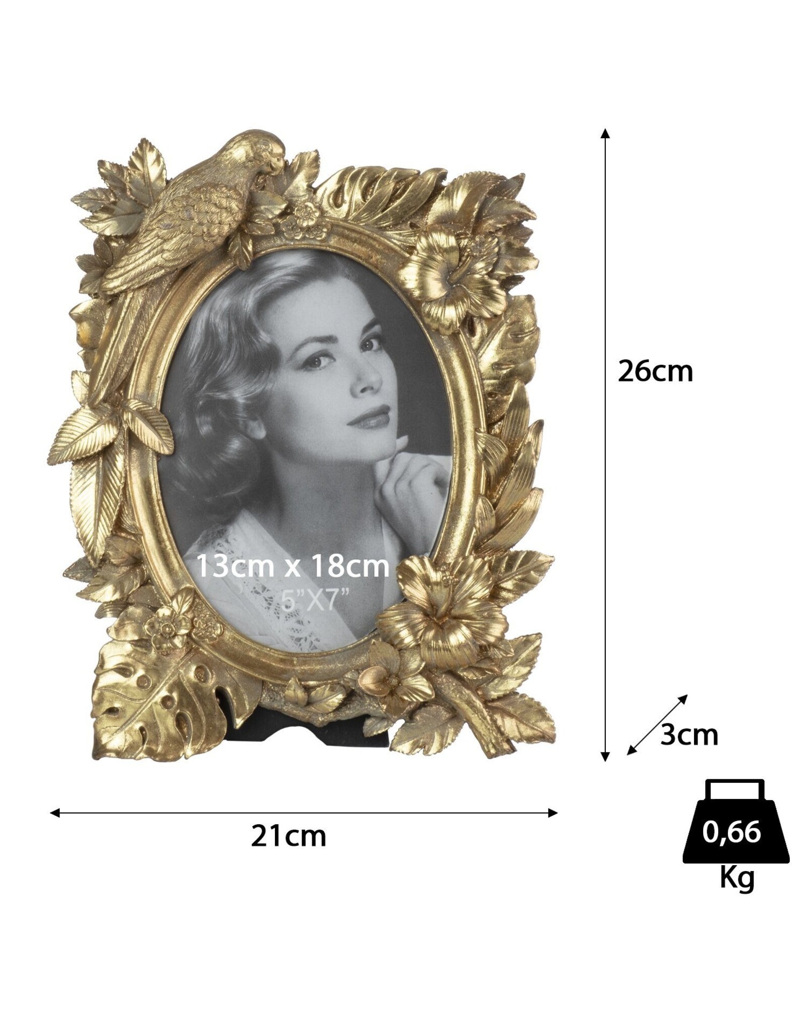 Trukado Miscellaneous -   Photoframe with Bird, Flowers and Leaves gold colour