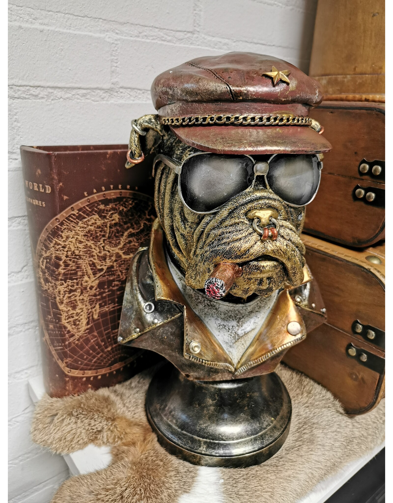 JB Giftware & Lifestyle - English Bulldog as Biker Smoking Cigar Bust 35.7cm