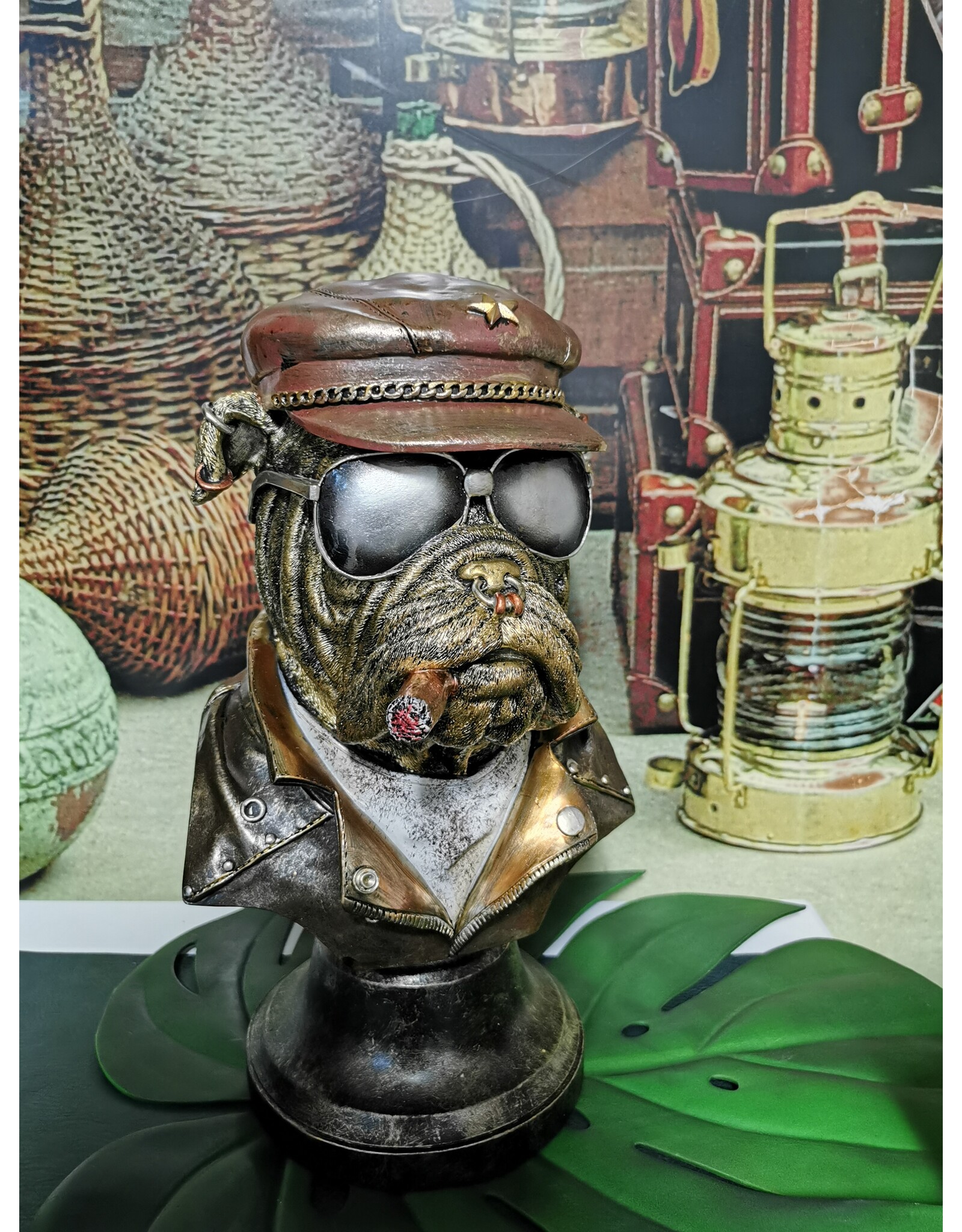 JB Giftware & Lifestyle - English Bulldog as Biker Smoking Cigar Bust 35.7cm