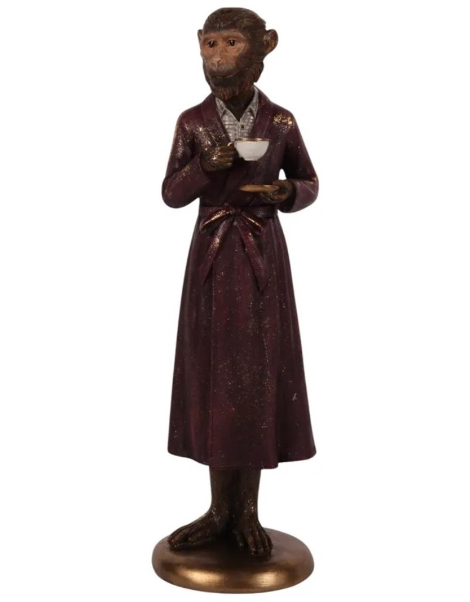 DS Giftware & Lifestyle - Monkey in Chambercoat with Cup and Saucer figurine