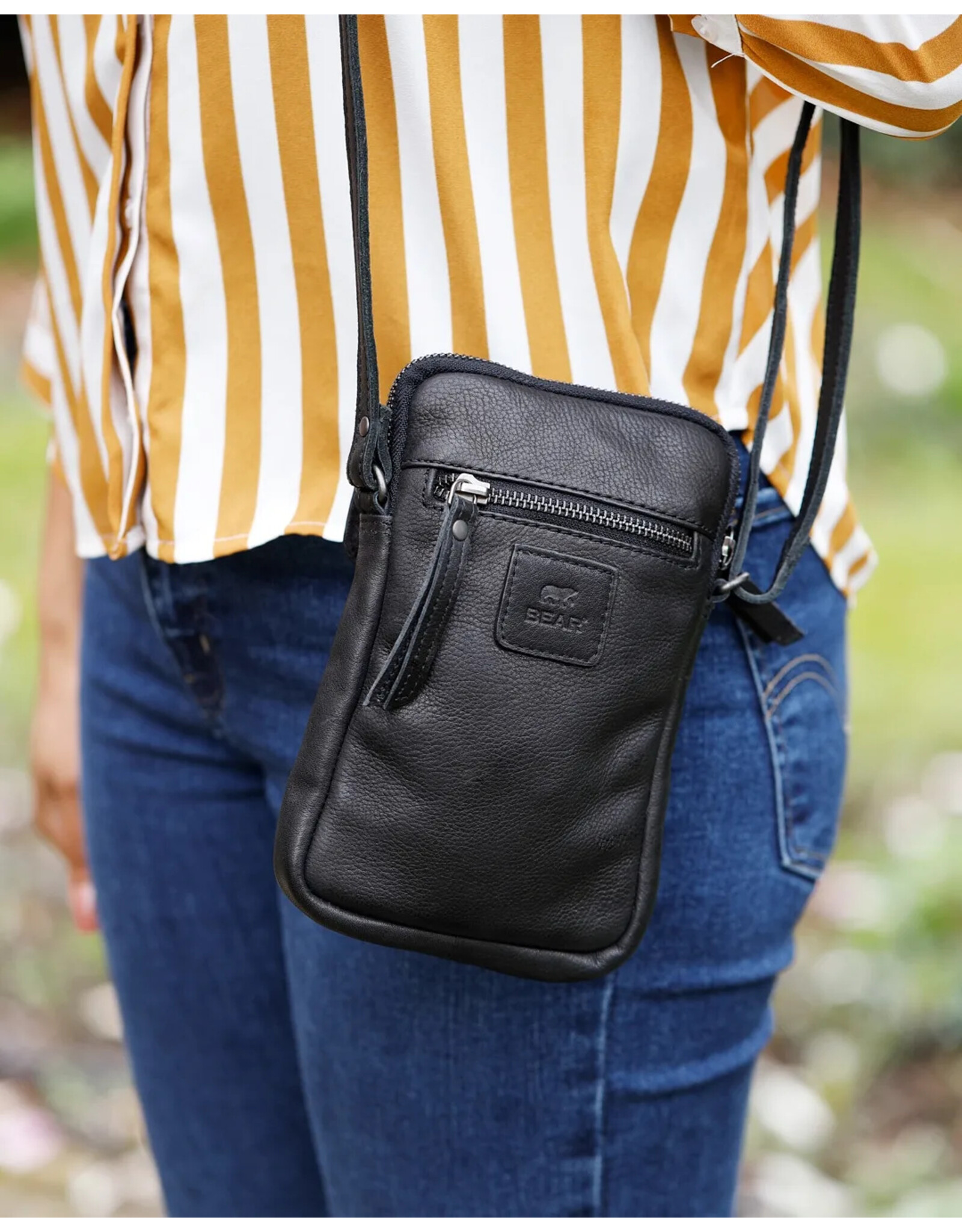 Bear Design Leren schoudertassen Leren crossbody tassen - Bear Design Telefoontasje "Igor" zwart