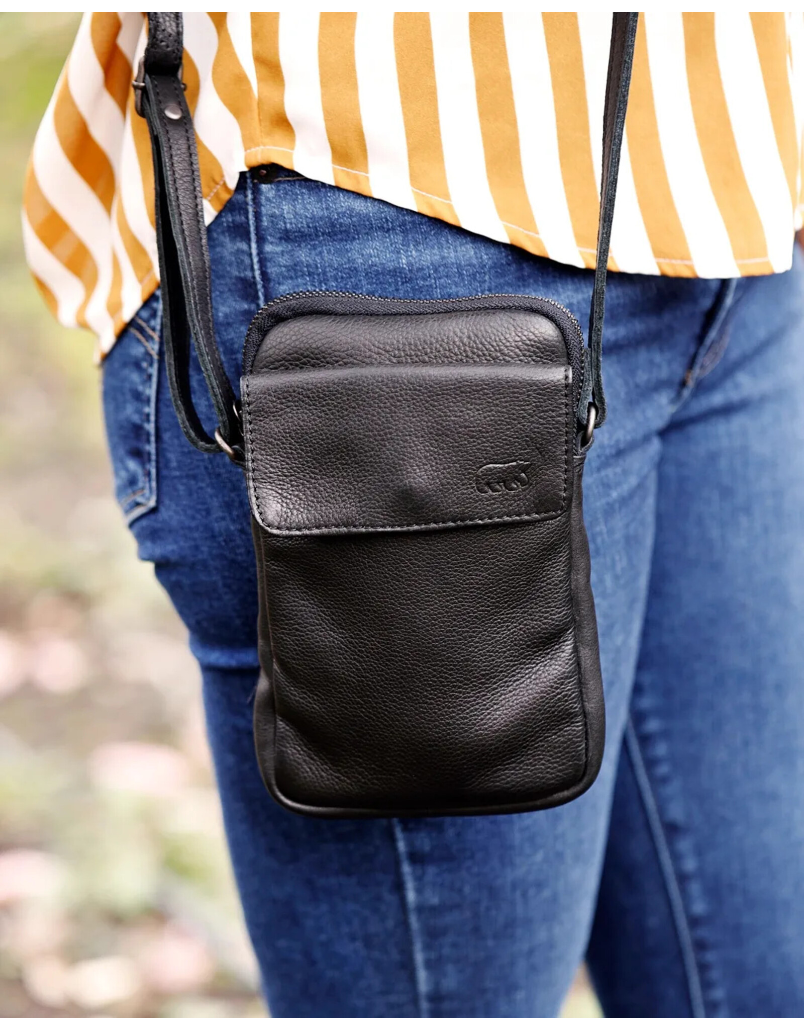 Bear Design Leren schoudertassen Leren crossbody tassen - Bear Design Telefoontasje "Igor" zwart