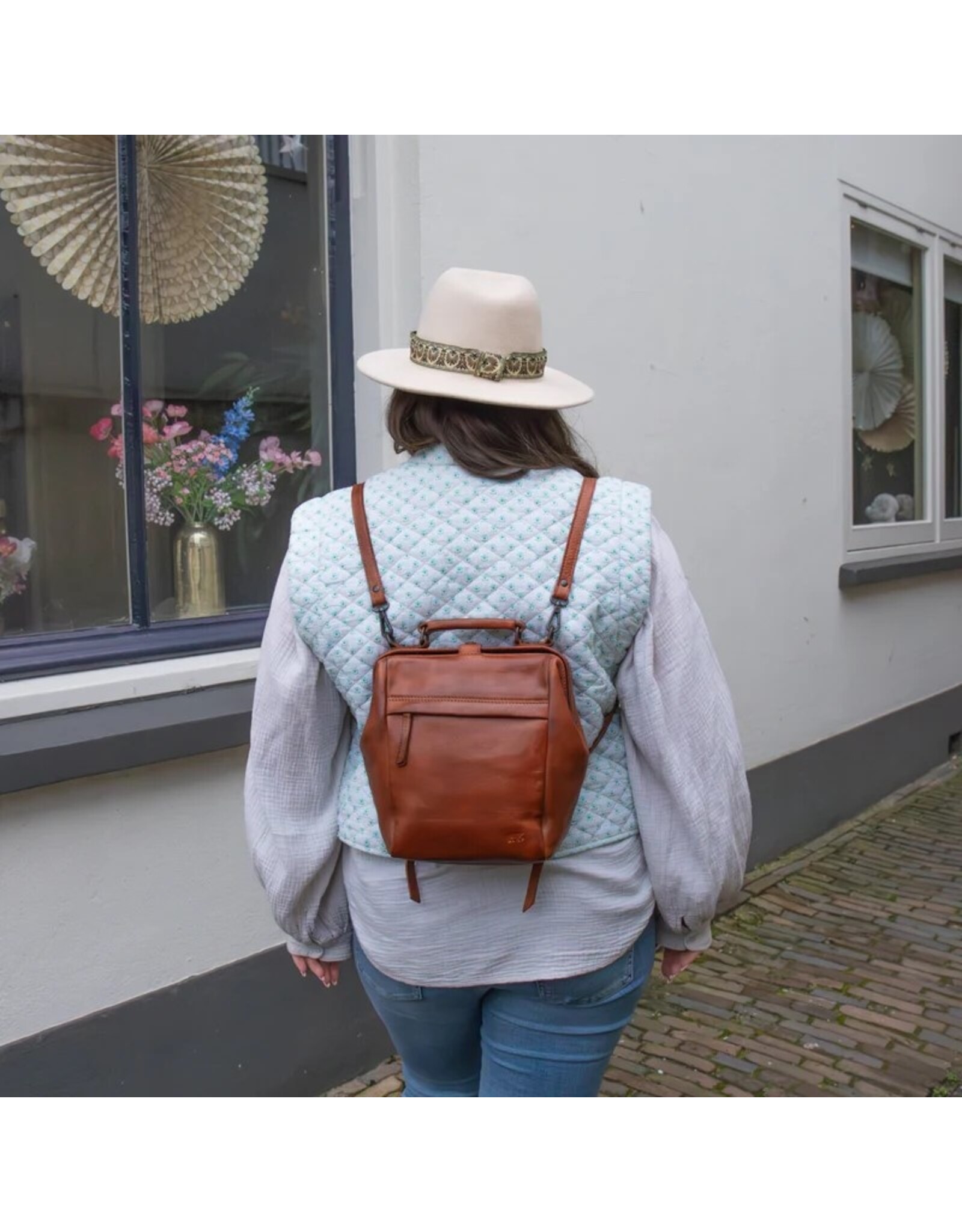 Bear Design Leren rugzakken  Leren shoppers - Bear Design Rugtas-Schoudertas 'Shelly' cognac