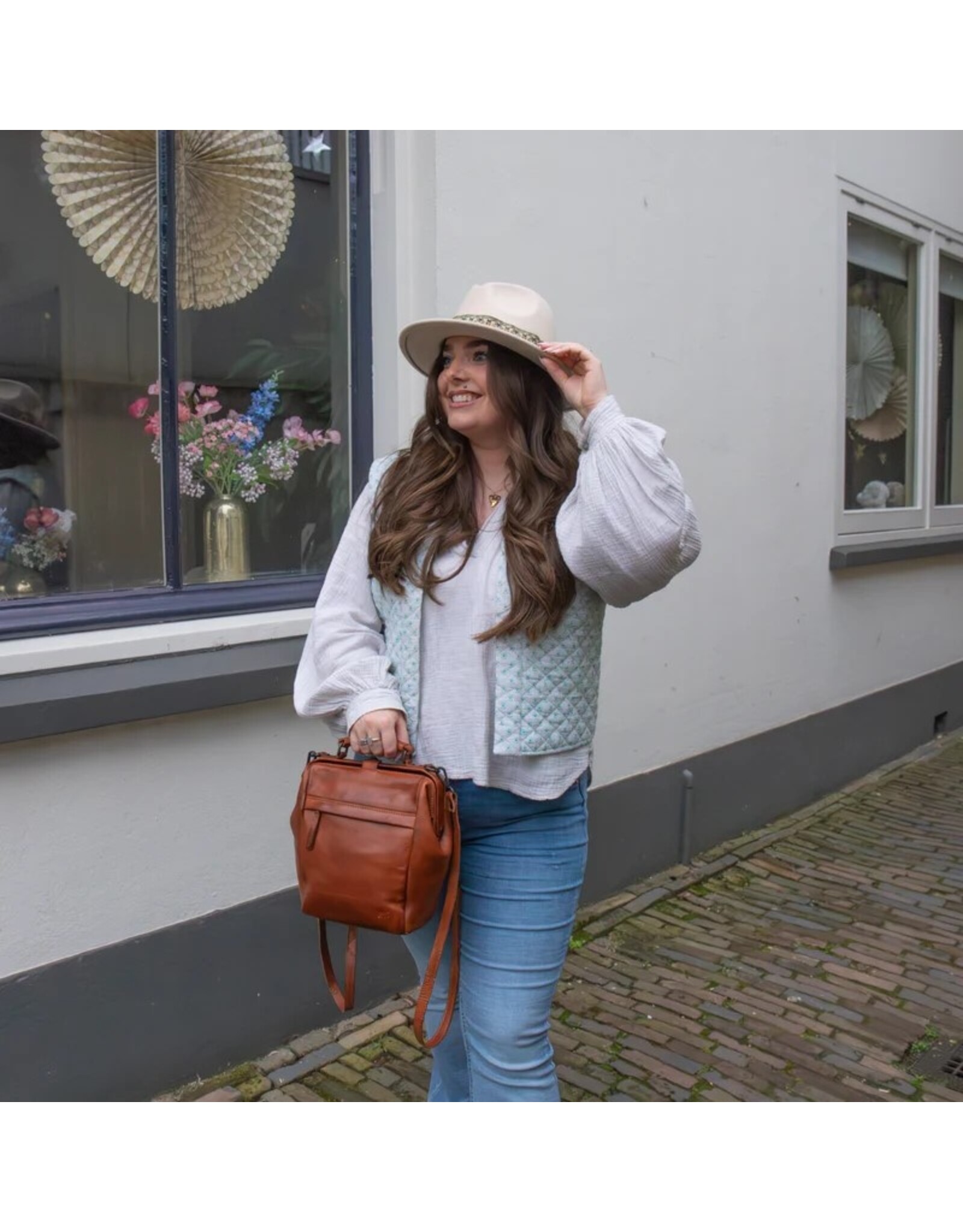 Bear Design Leren rugzakken  Leren shoppers - Bear Design Rugtas-Schoudertas 'Shelly' cognac