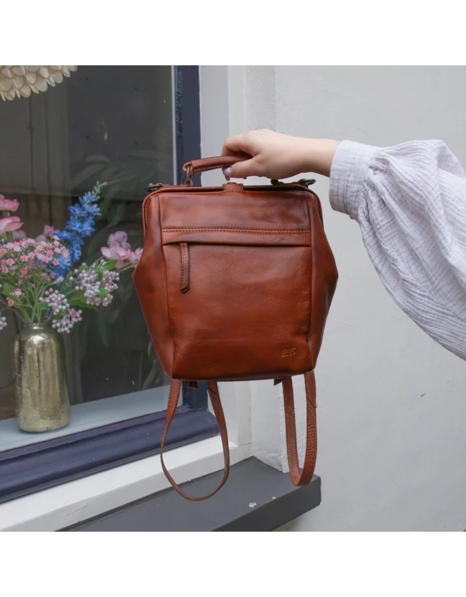 Bear Design Leren rugzakken  Leren shoppers - Bear Design Rugtas-Schoudertas 'Shelly' cognac