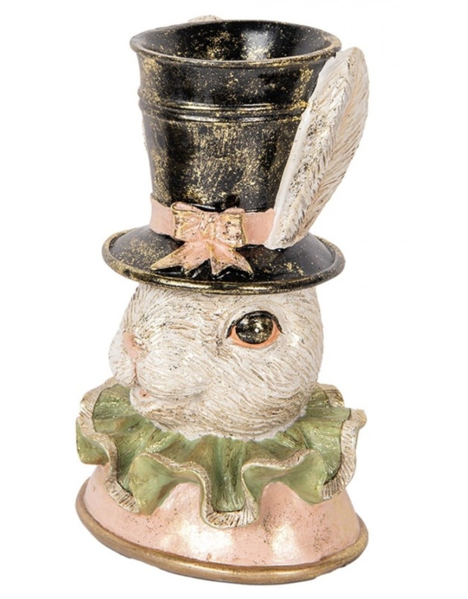 C&E Giftware Beelden Collectables - Decoratief Beeld Konijn met Hoge Hoed en Plooikraag