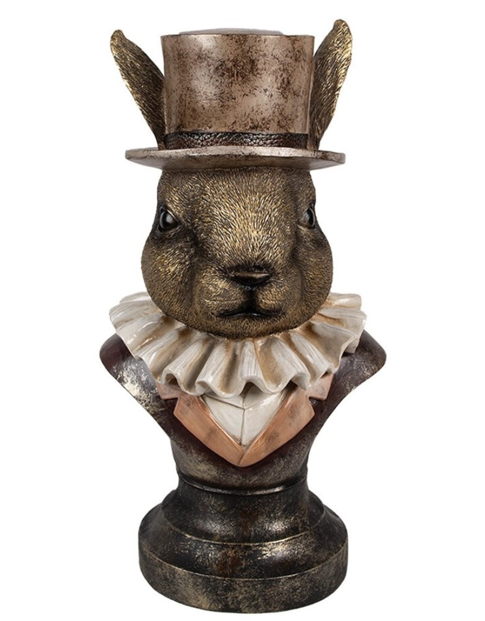 C&E Giftware Beelden Collectables - Konijn met Hoge Hoed en Plooikraag Buste 35cm