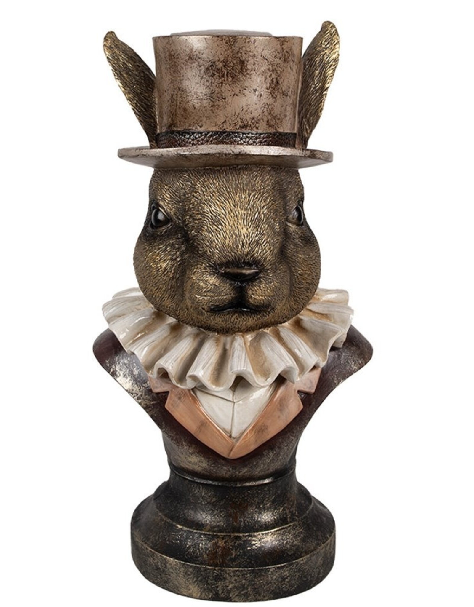 C&E Giftware Beelden Collectables - Konijn met Hoge Hoed en Plooikraag Buste 35cm
