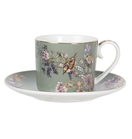 C&E Kop en Schotel met Vogeltje en Bloemen Porselein 220ml