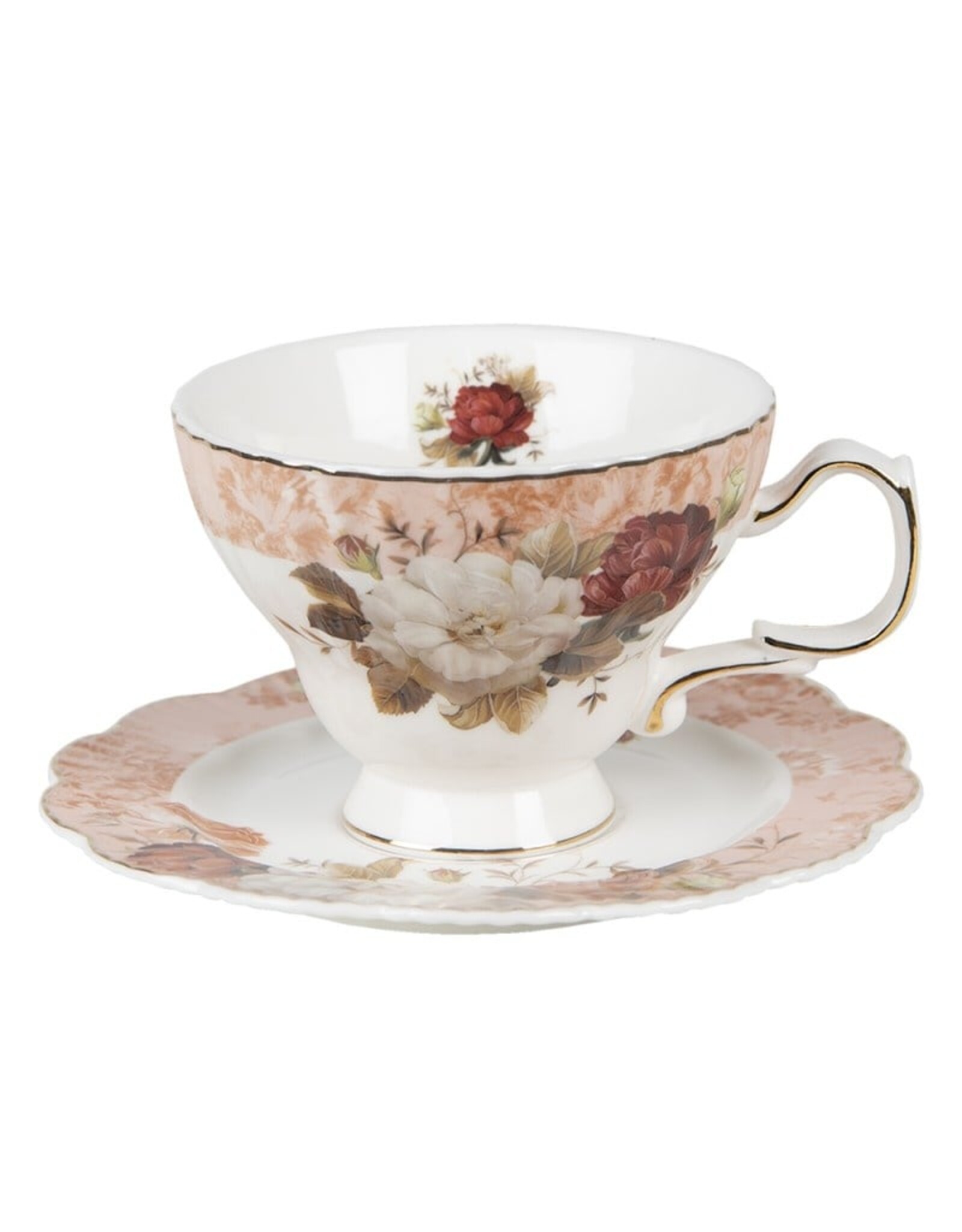 C&E Giftware & Lifestyle - Kop en Schotel Engelse Stijl Porselein - Set van 4