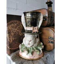 C&E Decorative Statue Rabbit with High Hat and Pleated Collar