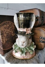 C&E Giftware Beelden Collectables - Decoratief Beeld Konijn met Hoge Hoed en Plooikraag
