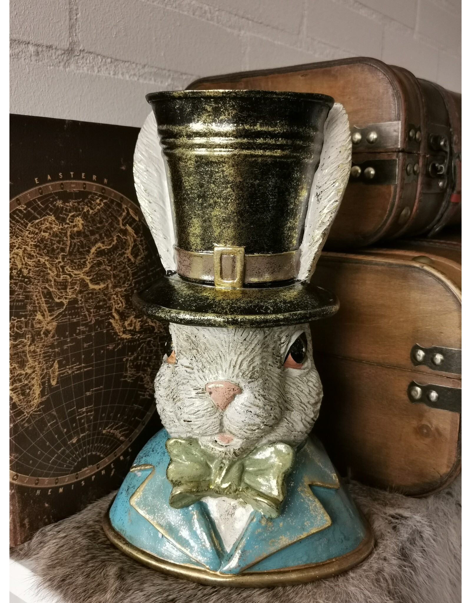 C&E Giftware Beelden Collectables - Decoratief Beeld Konijn met Hoge Hoed Buste 29cm