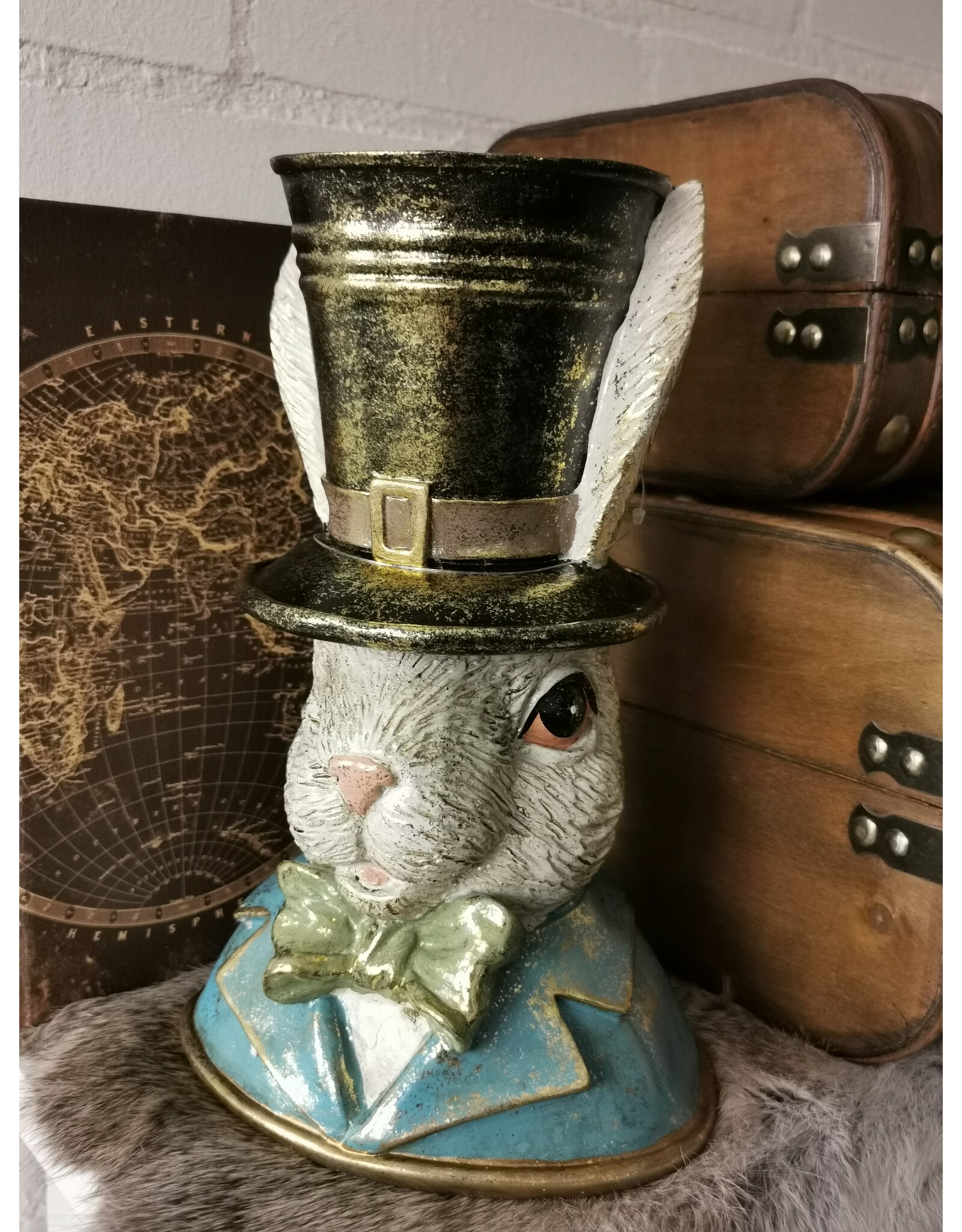 C&E Giftware Beelden Collectables - Decoratief Beeld Konijn met Hoge Hoed Buste 29cm