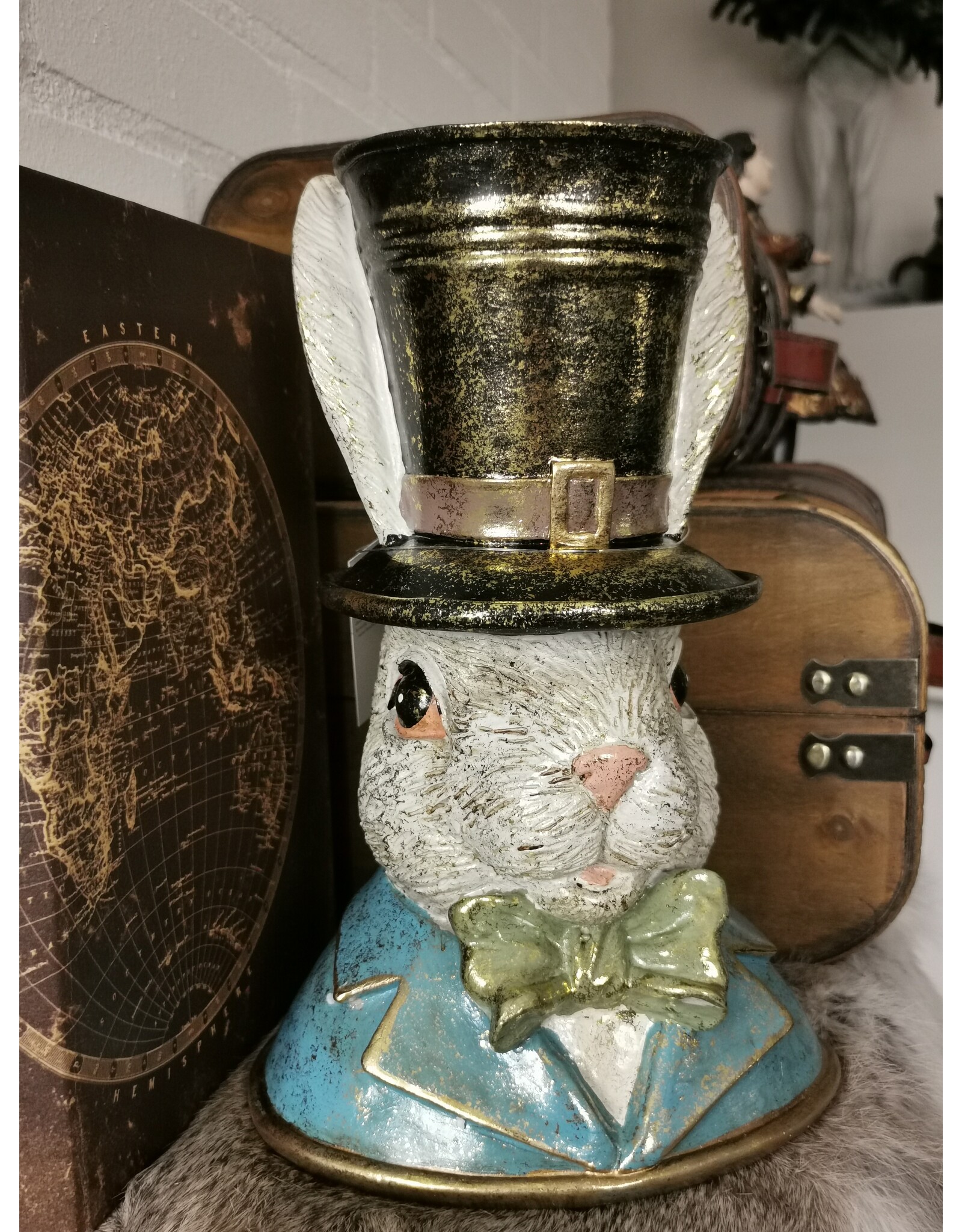 C&E Giftware Beelden Collectables - Decoratief Beeld Konijn met Hoge Hoed Buste 29cm
