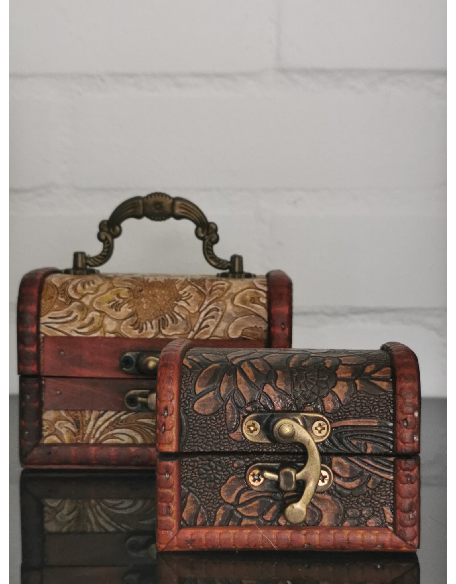 AWG Miscellaneous - Wooden Colonial Boxes  with Embossed Flowers set of 2