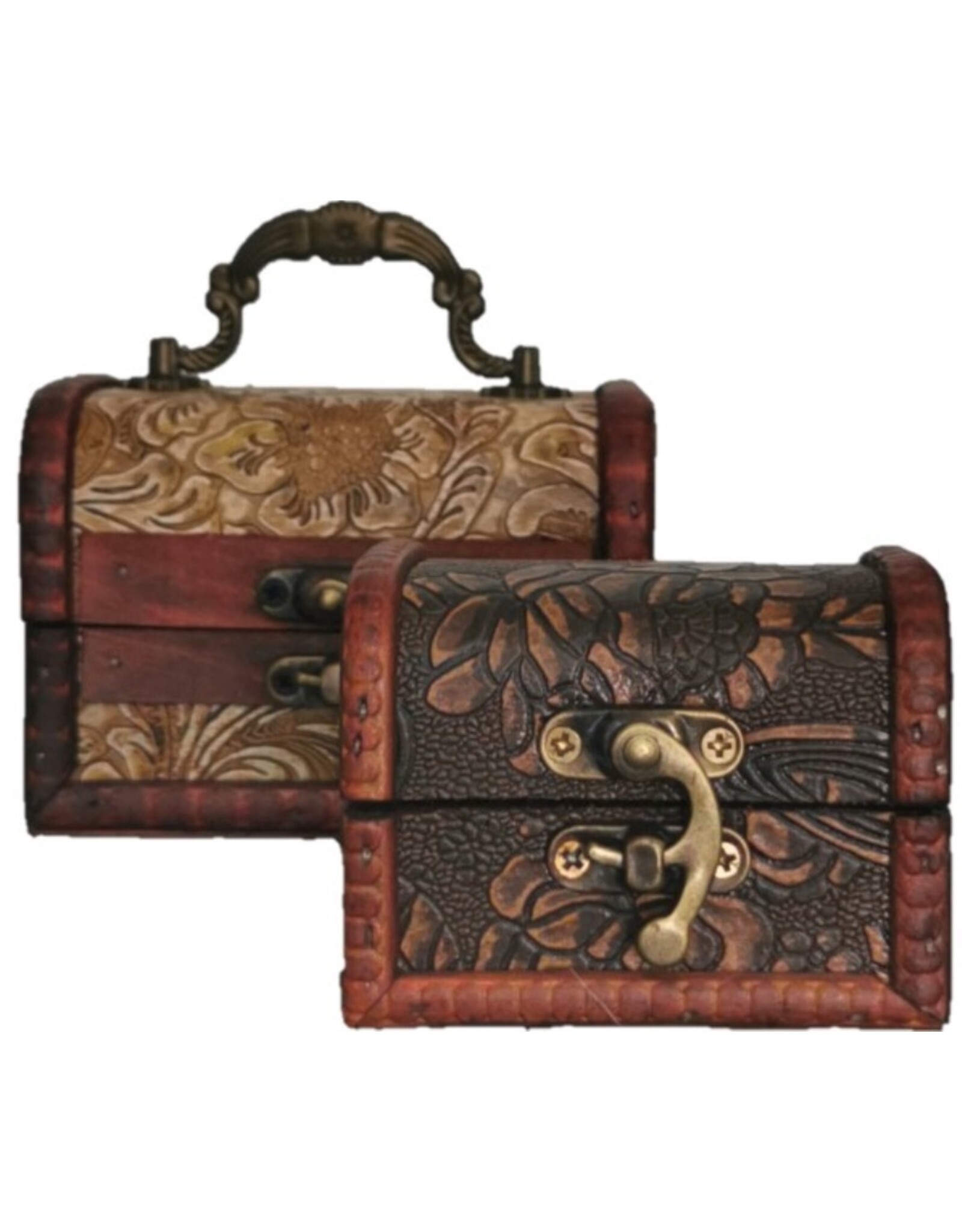 AWG Miscellaneous - Wooden Colonial Boxes  with Embossed Flowers set of 2