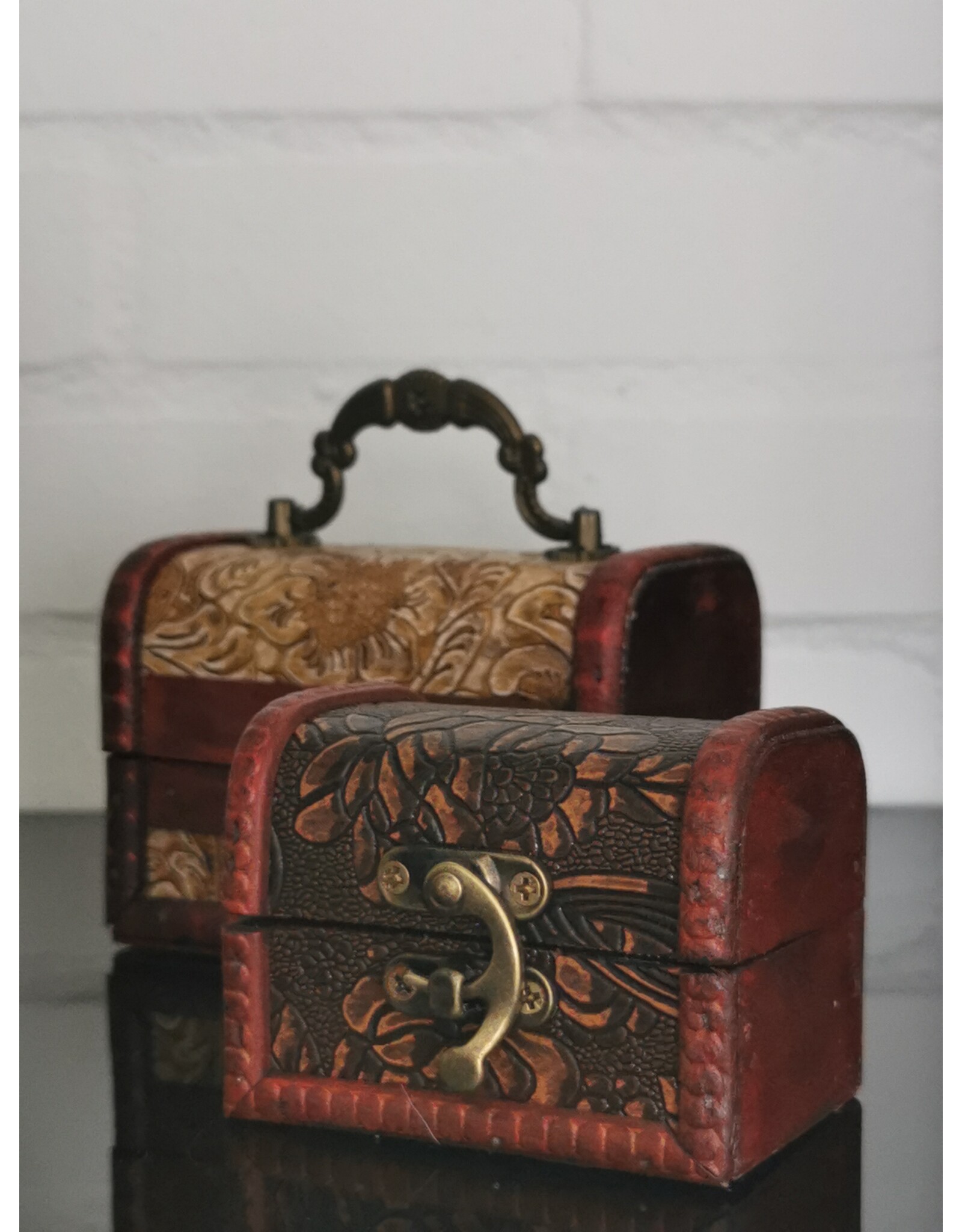AWG Miscellaneous - Wooden Colonial Boxes  with Embossed Flowers set of 2