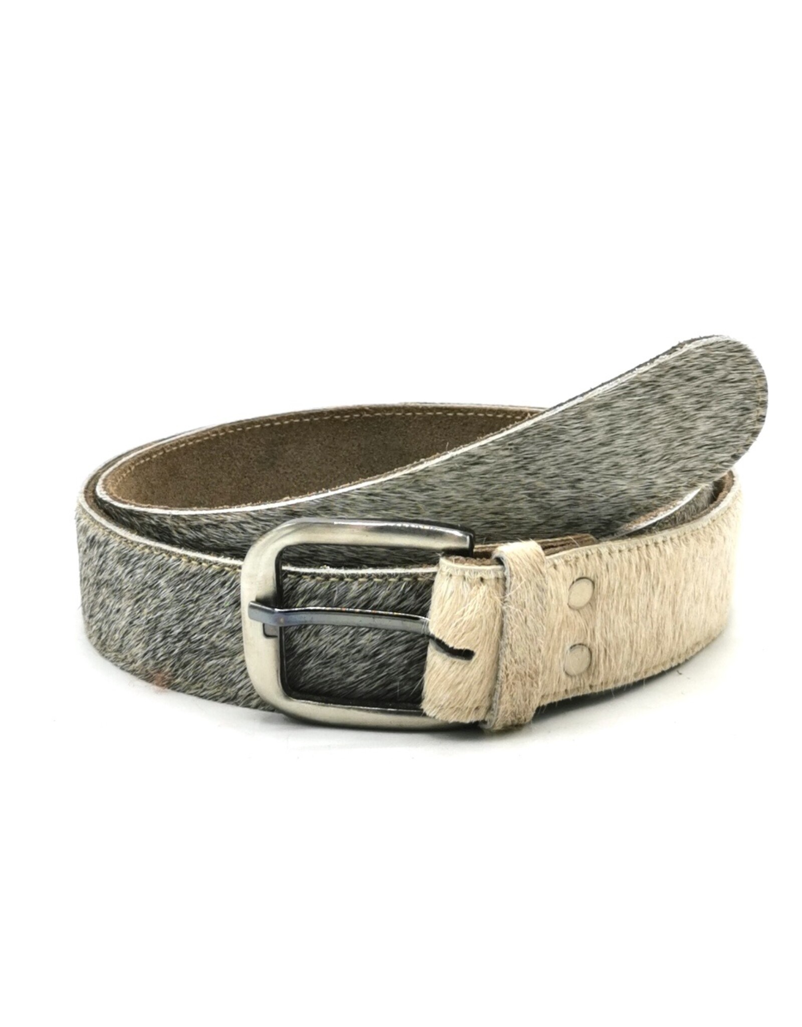 Trukado Leren riemen en buckles - Koeienhuid riem Grijs - beige 100cm