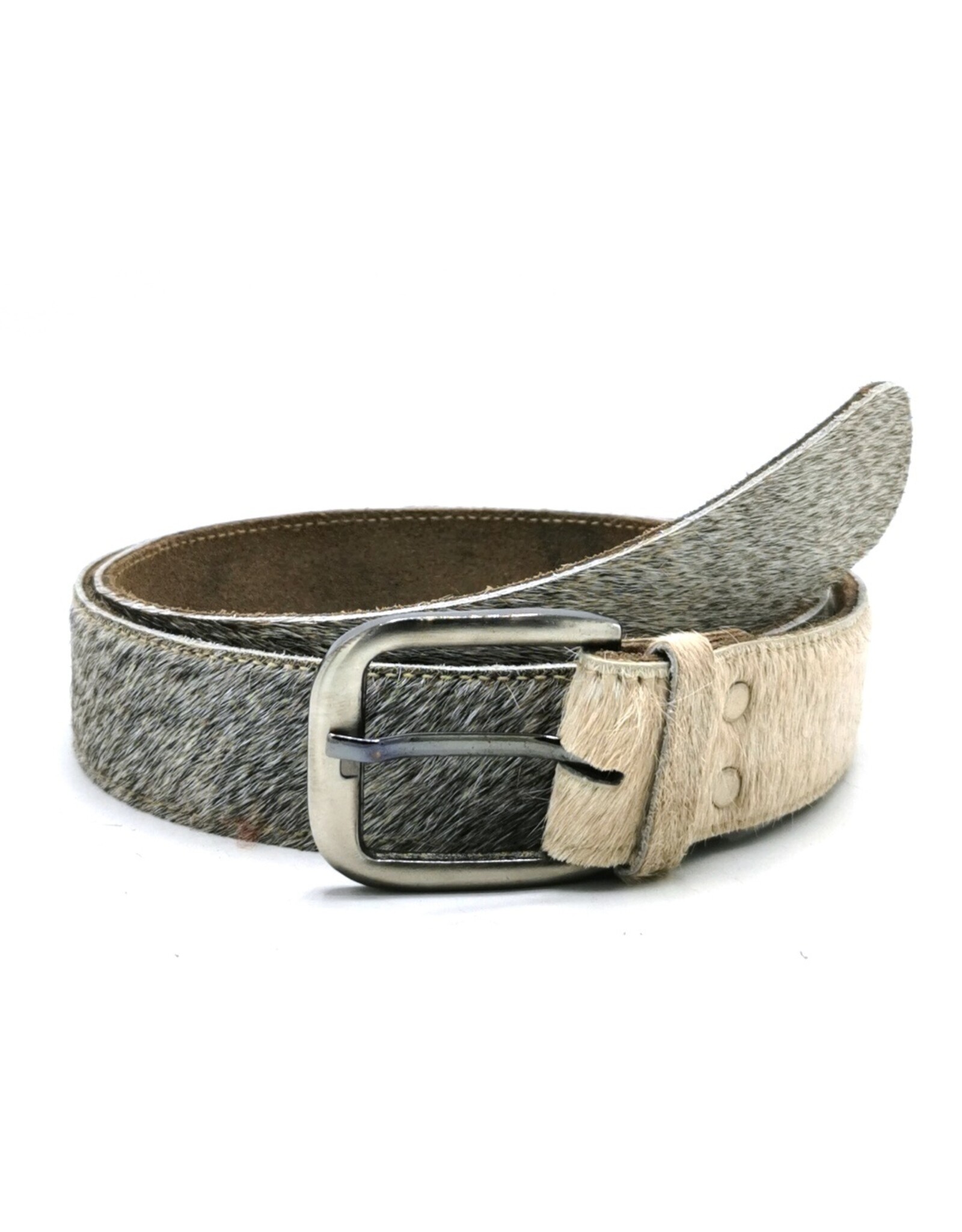Trukado Leren riemen en buckles - Koeienhuid riem Grijs - beige 100cm