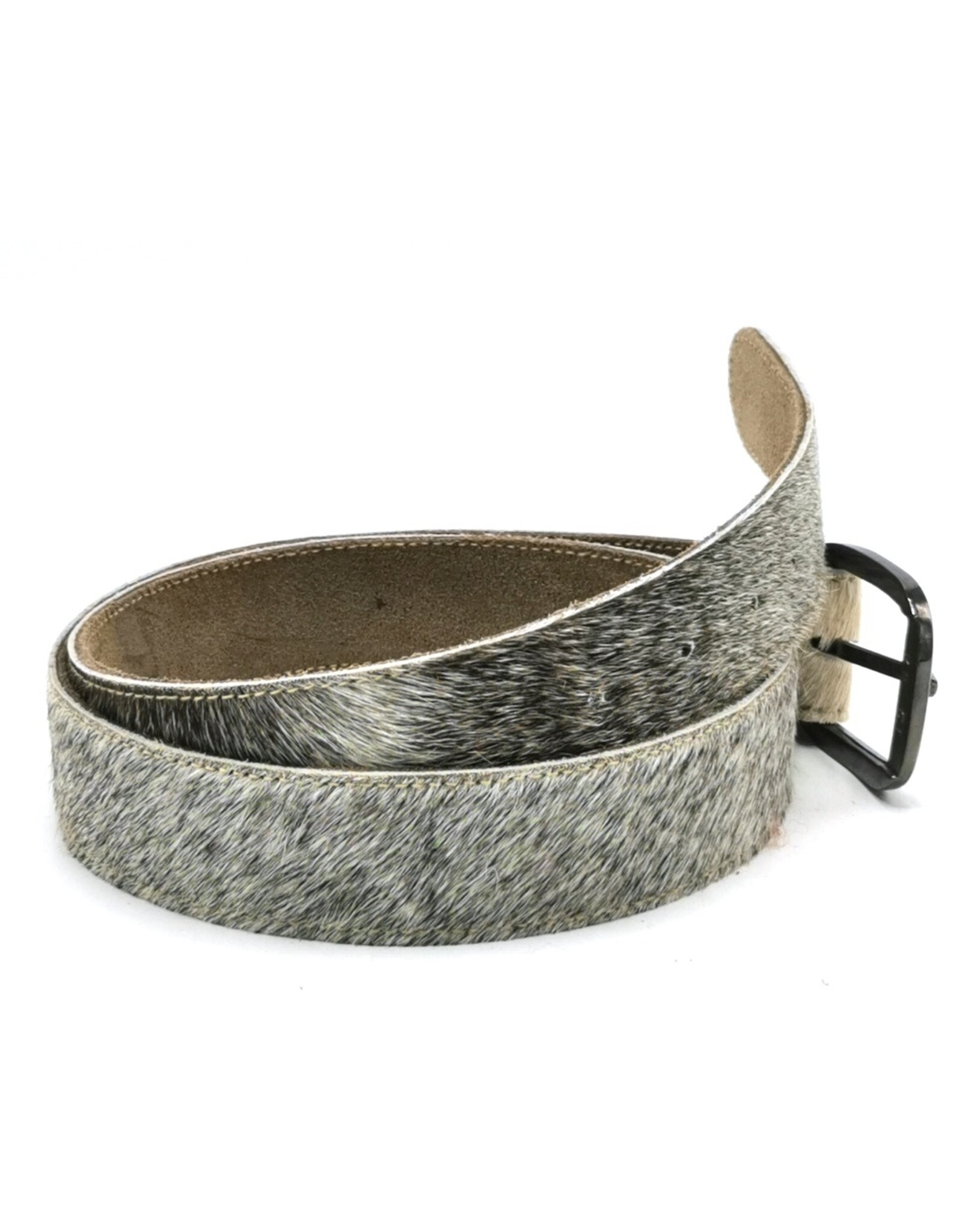 Trukado Leren riemen en buckles - Koeienhuid riem Grijs - beige 100cm