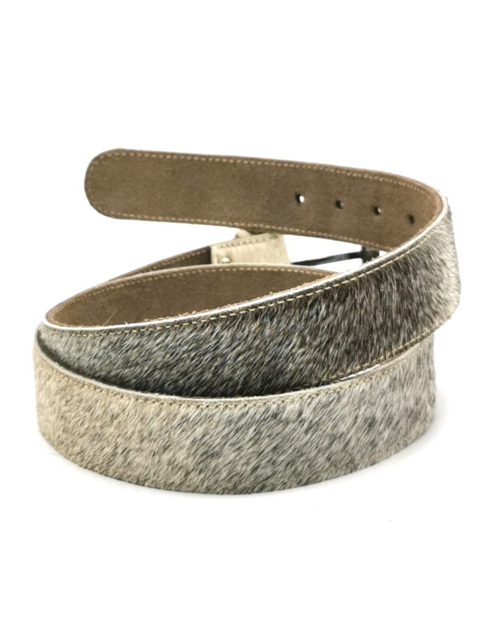 Trukado Leren riemen en buckles - Koeienhuid riem Grijs - beige 100cm