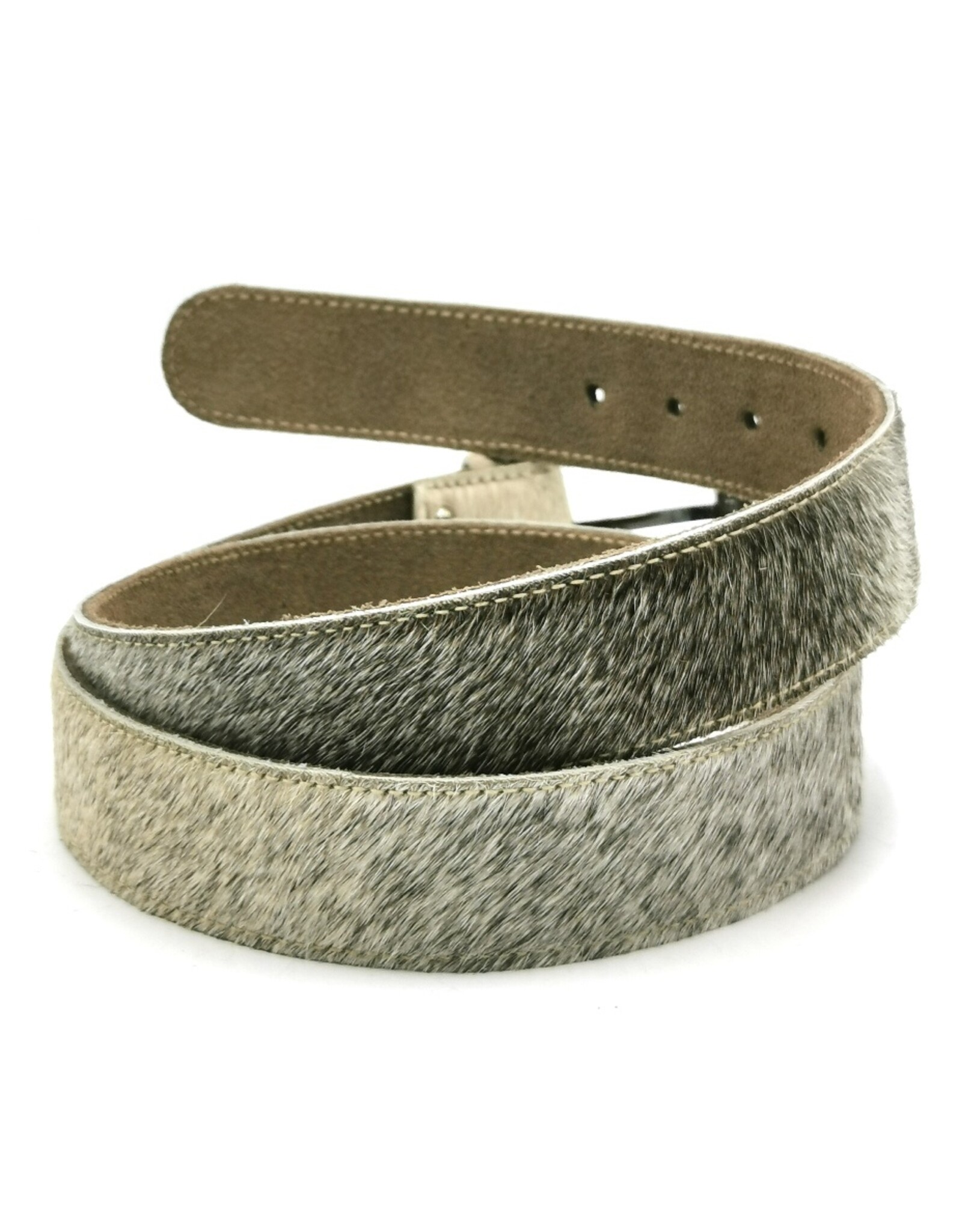 Trukado Leren riemen en buckles - Koeienhuid riem Grijs - beige 100cm