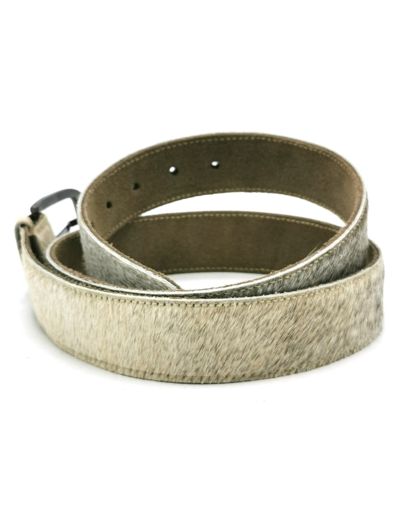 Trukado Leren riemen en buckles - Koeienhuid riem Grijs - beige 100cm