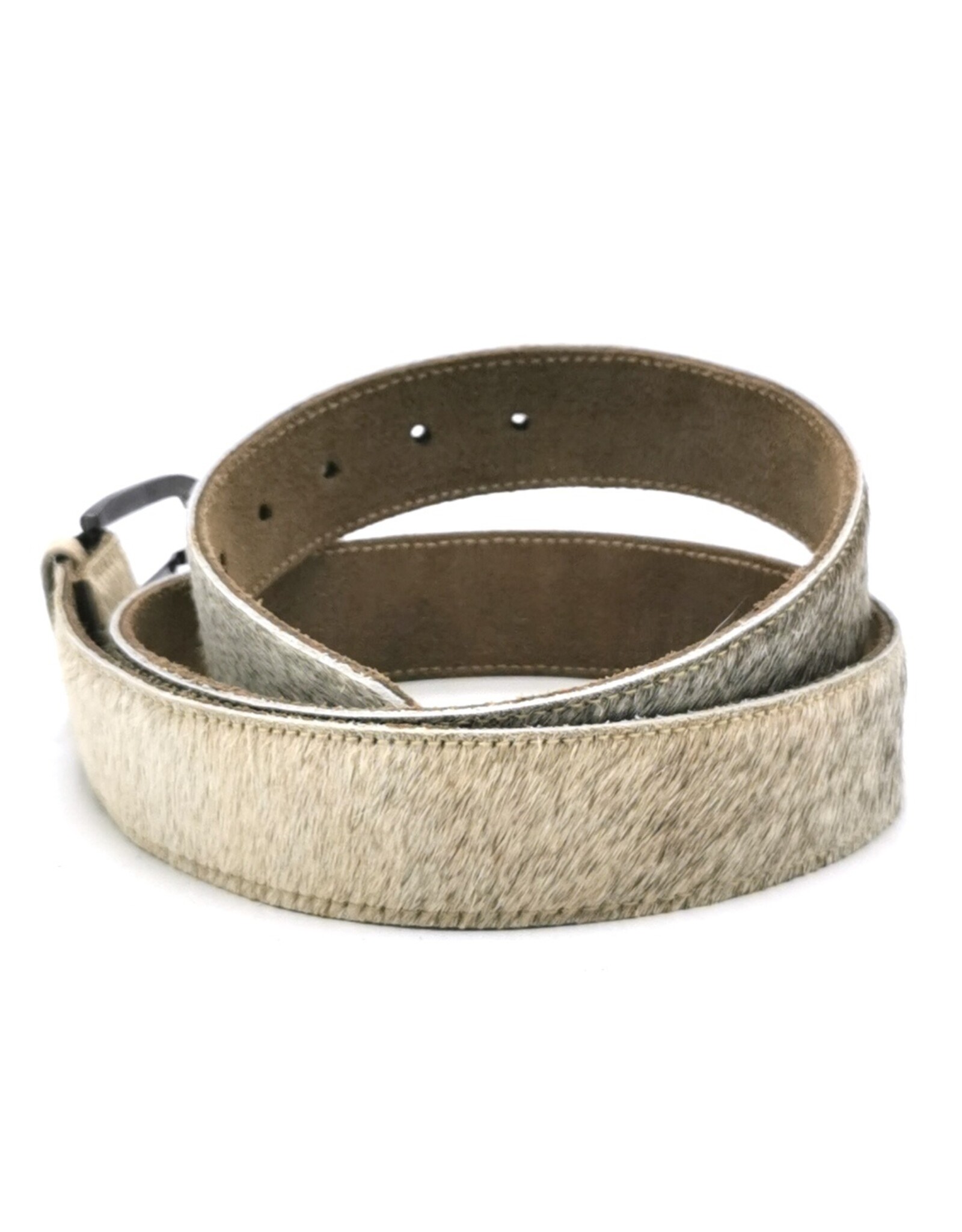 Trukado Leren riemen en buckles - Koeienhuid riem Grijs - beige 100cm