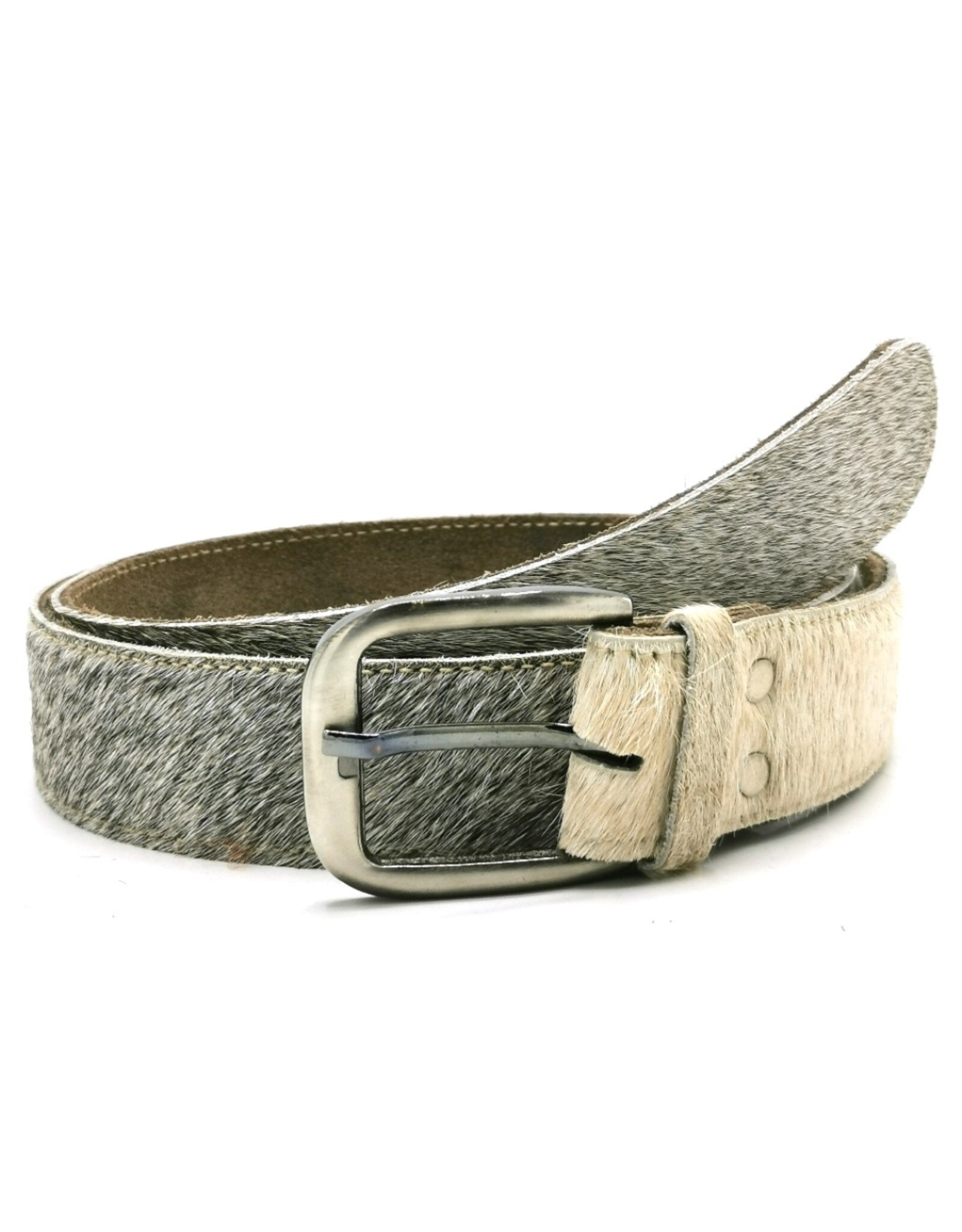 Trukado Leren riemen en buckles - Koeienhuid riem Grijs - beige 100cm