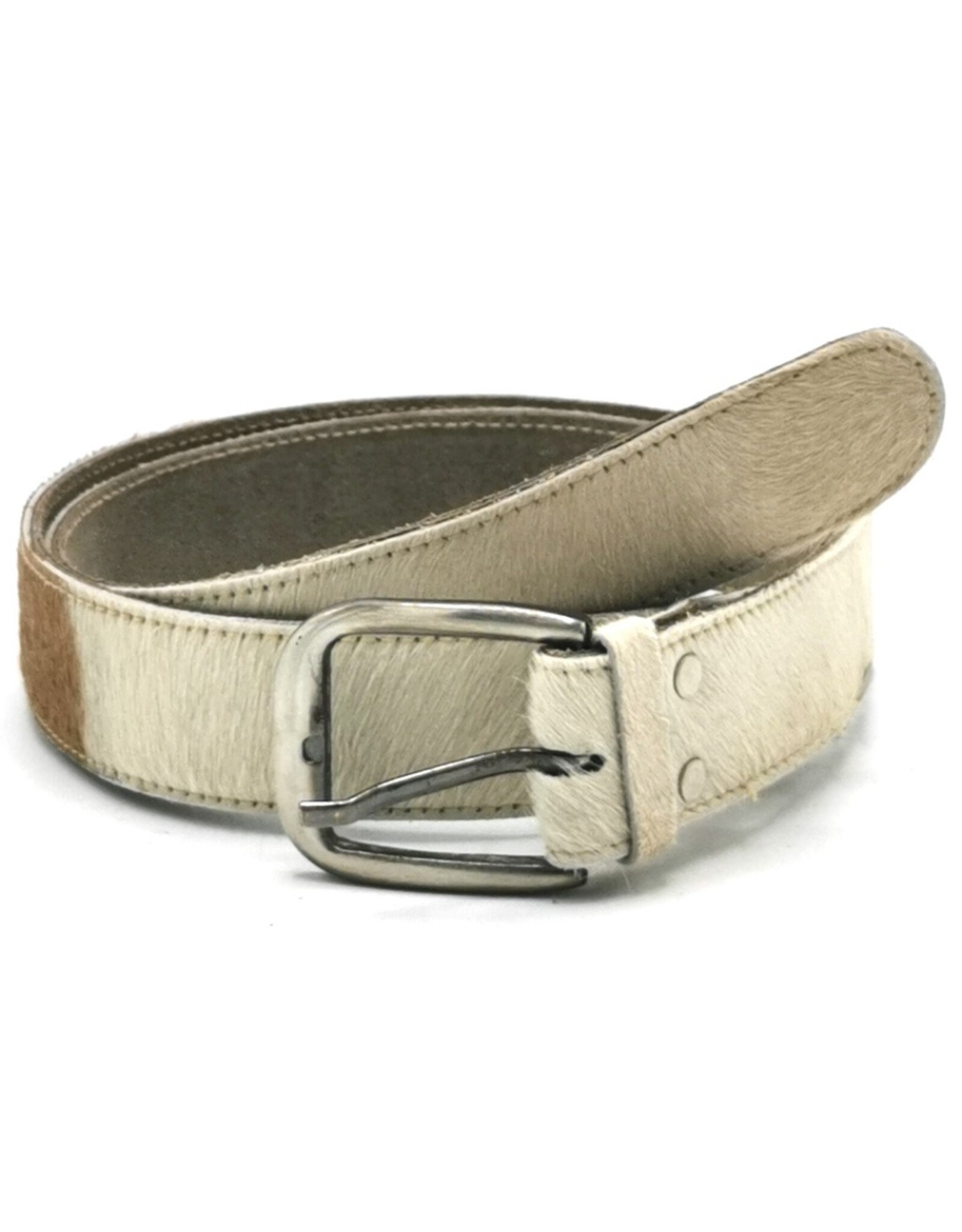 Trukado Leren riemen en buckles - Koeienhuid riem Crème - bruin