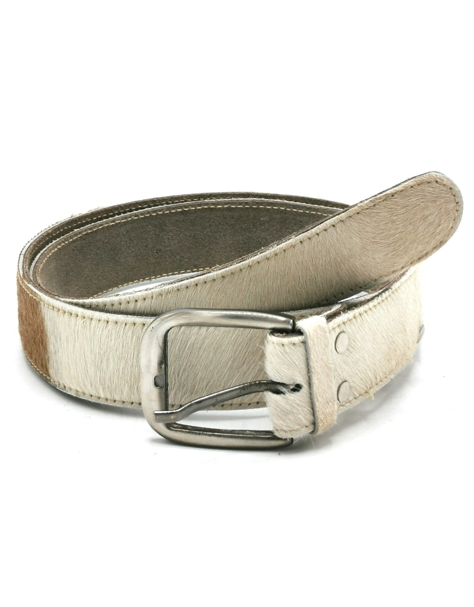 Trukado Leren riemen en buckles - Koeienhuid riem Crème - bruin