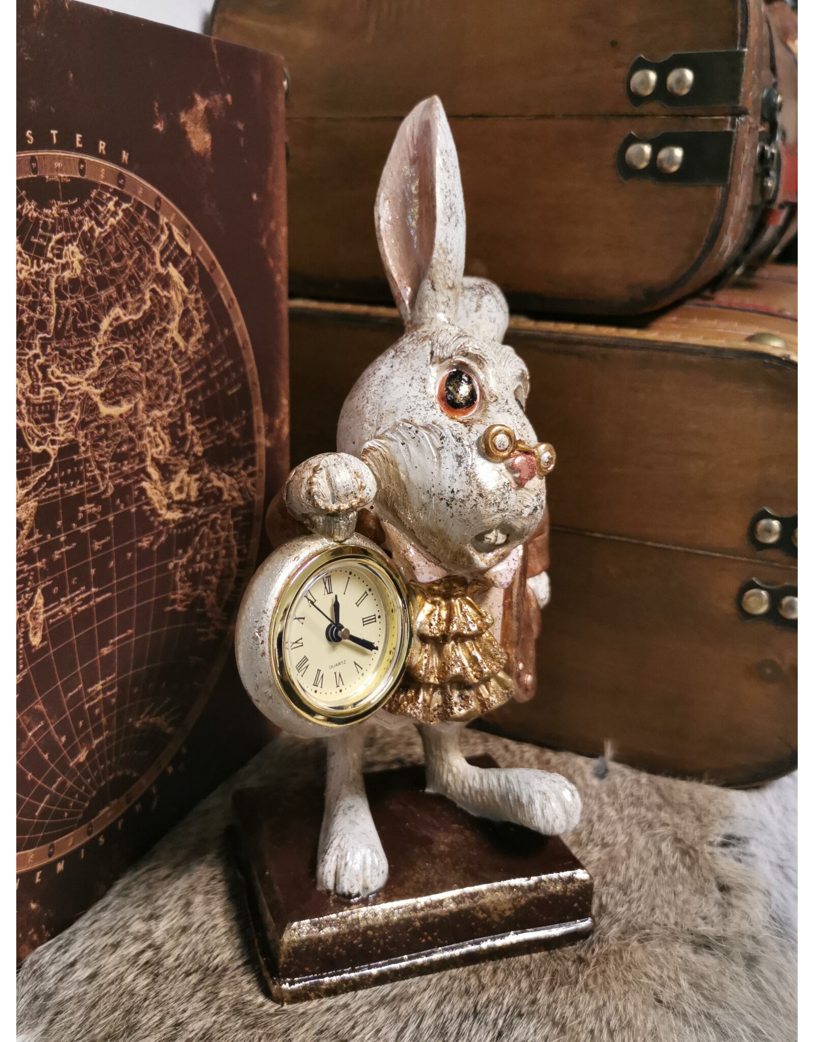 C&E Giftware Figurines Collectables - Rabbit with Clock figurine 26cm