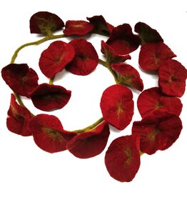 Trukado Vilten Bloemen Slinger Donkerrood, handgemaakt 180cm