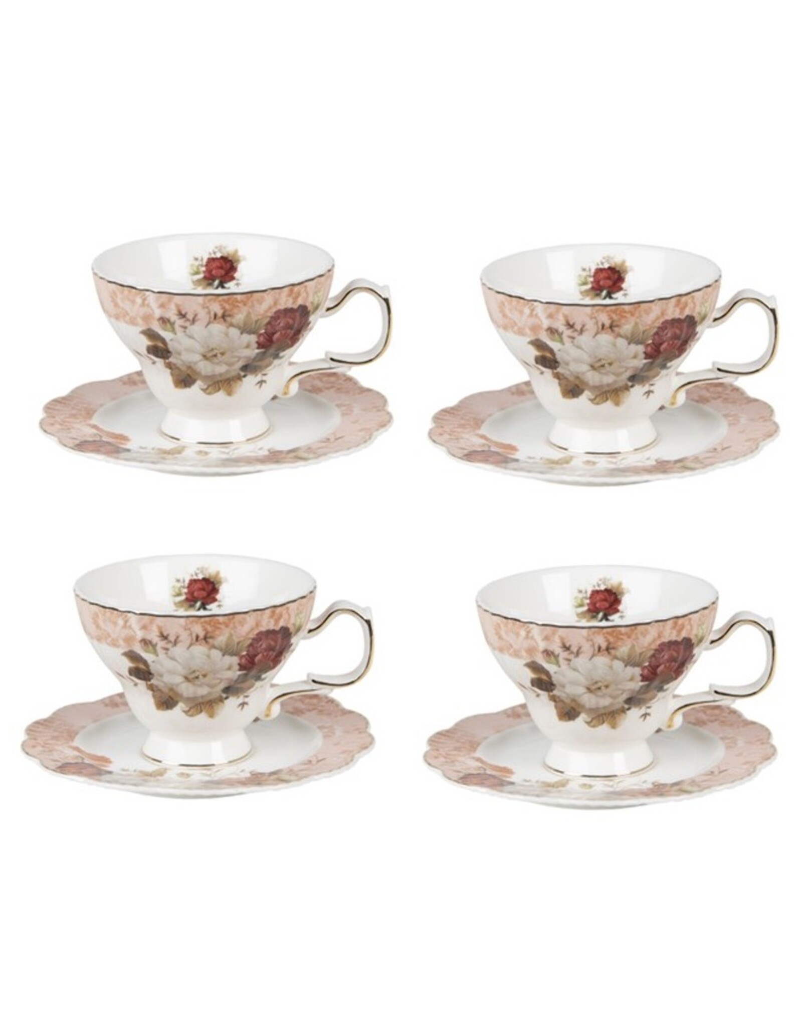 C&E Giftware & Lifestyle - Kop en Schotel Engelse Stijl Porselein - Set van 4