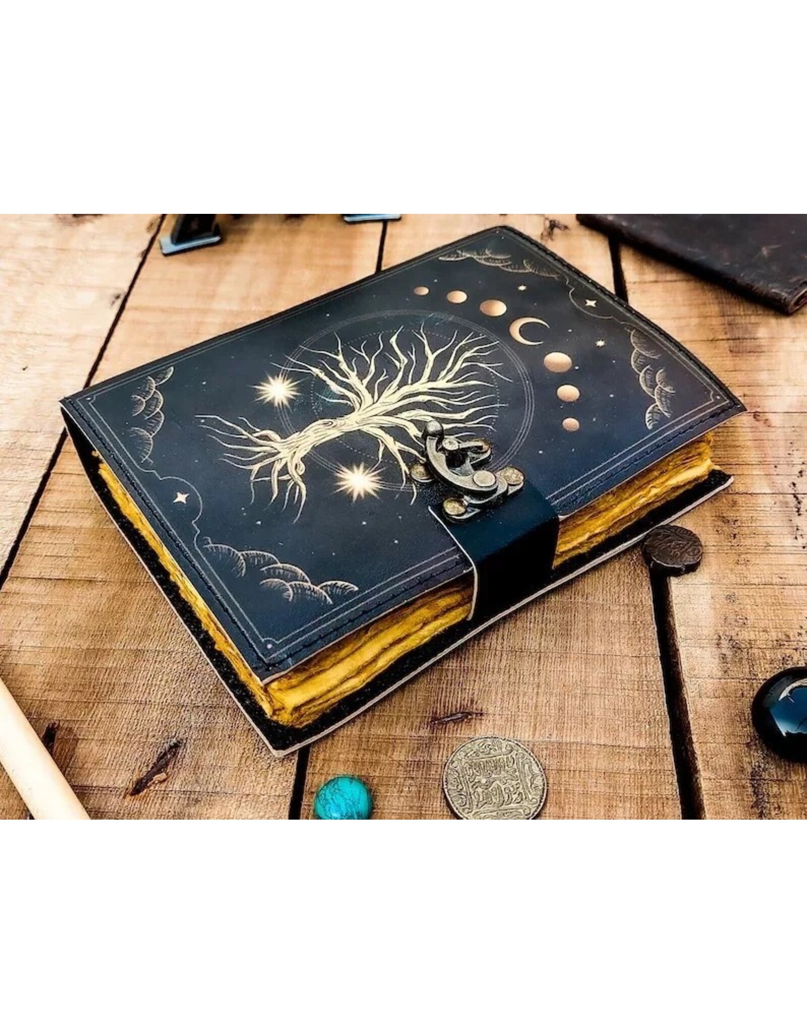 ONK Miscellaneous - Levensboom met Maanfases Leren Notitieboek 18x13cm
