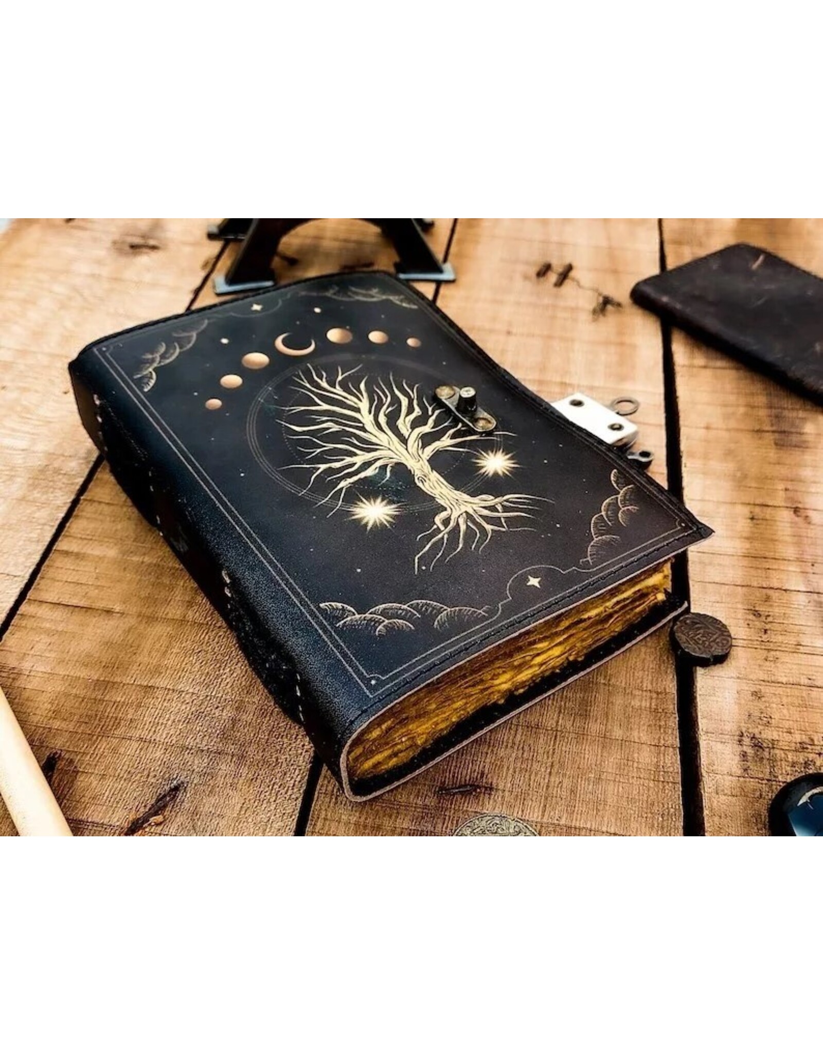 ONK Miscellaneous - Levensboom met Maanfases Leren Notitieboek 18x13cm