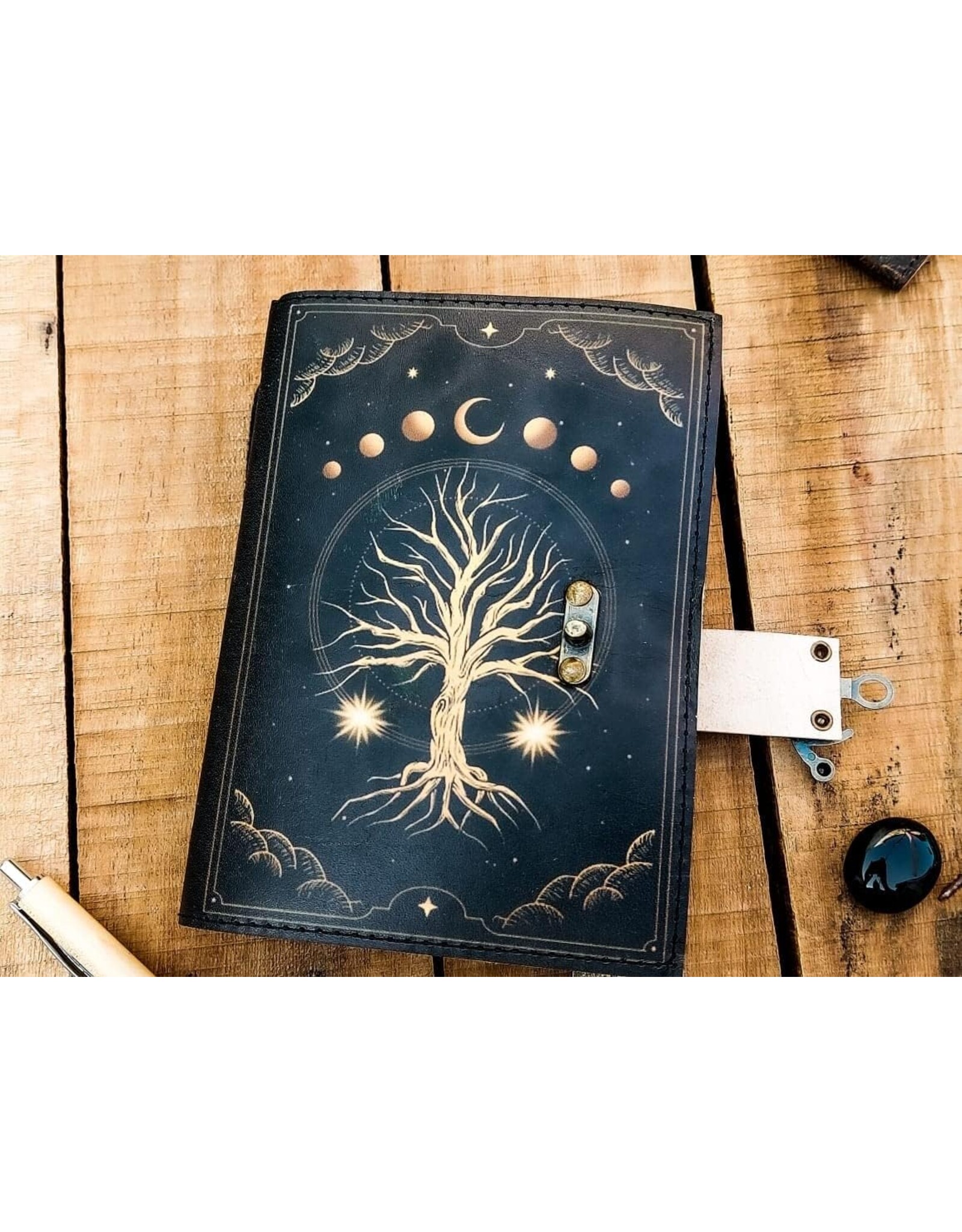 ONK Miscellaneous - Levensboom met Maanfases Leren Notitieboek 18x13cm
