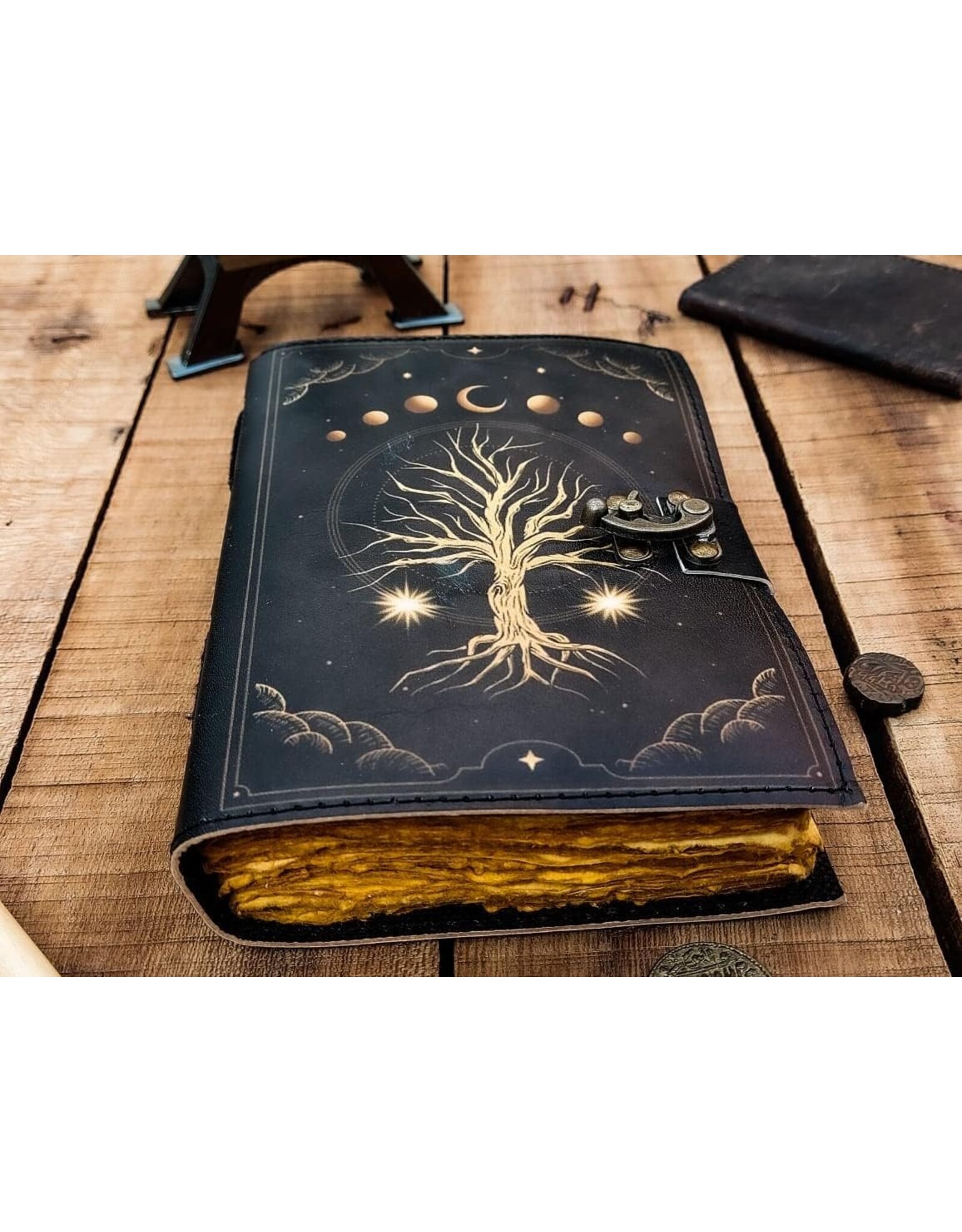 ONK Miscellaneous - Levensboom met Maanfases Leren Notitieboek 18x13cm