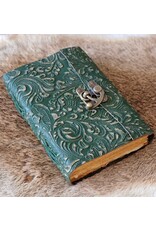 MITHD Miscellaneous - Leren Vintage Dagboek Bloemen reliëf met Haakje Groen