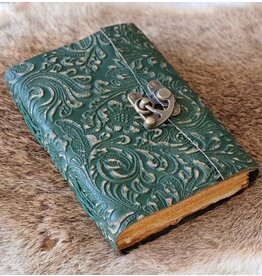 MITHD Leren Vintage Dagboek Bloemen reliëf met Haakje Groen