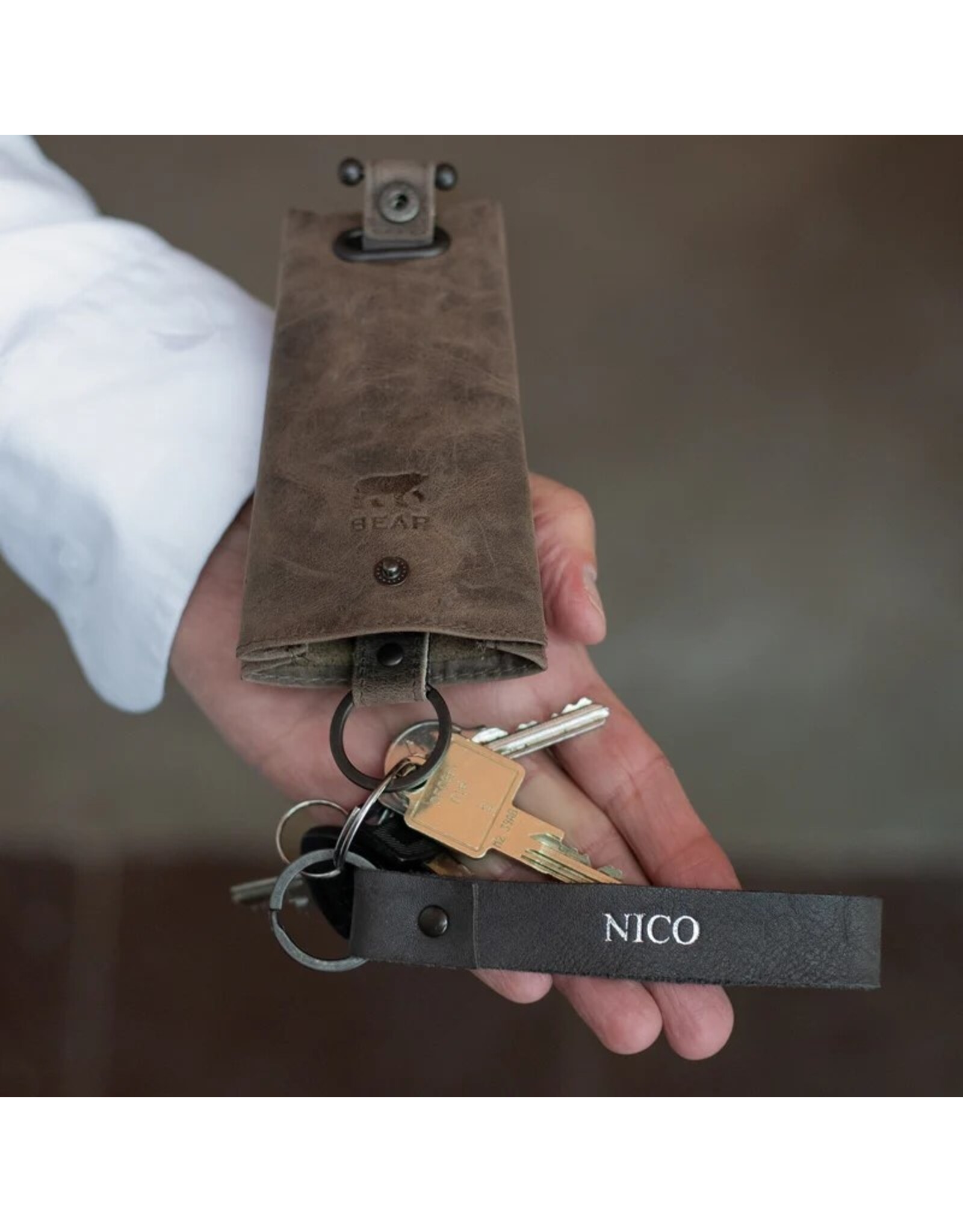 Bear Design Leren Portemonnees - Bear Design Kloksleutelhanger "Pablo" zwart