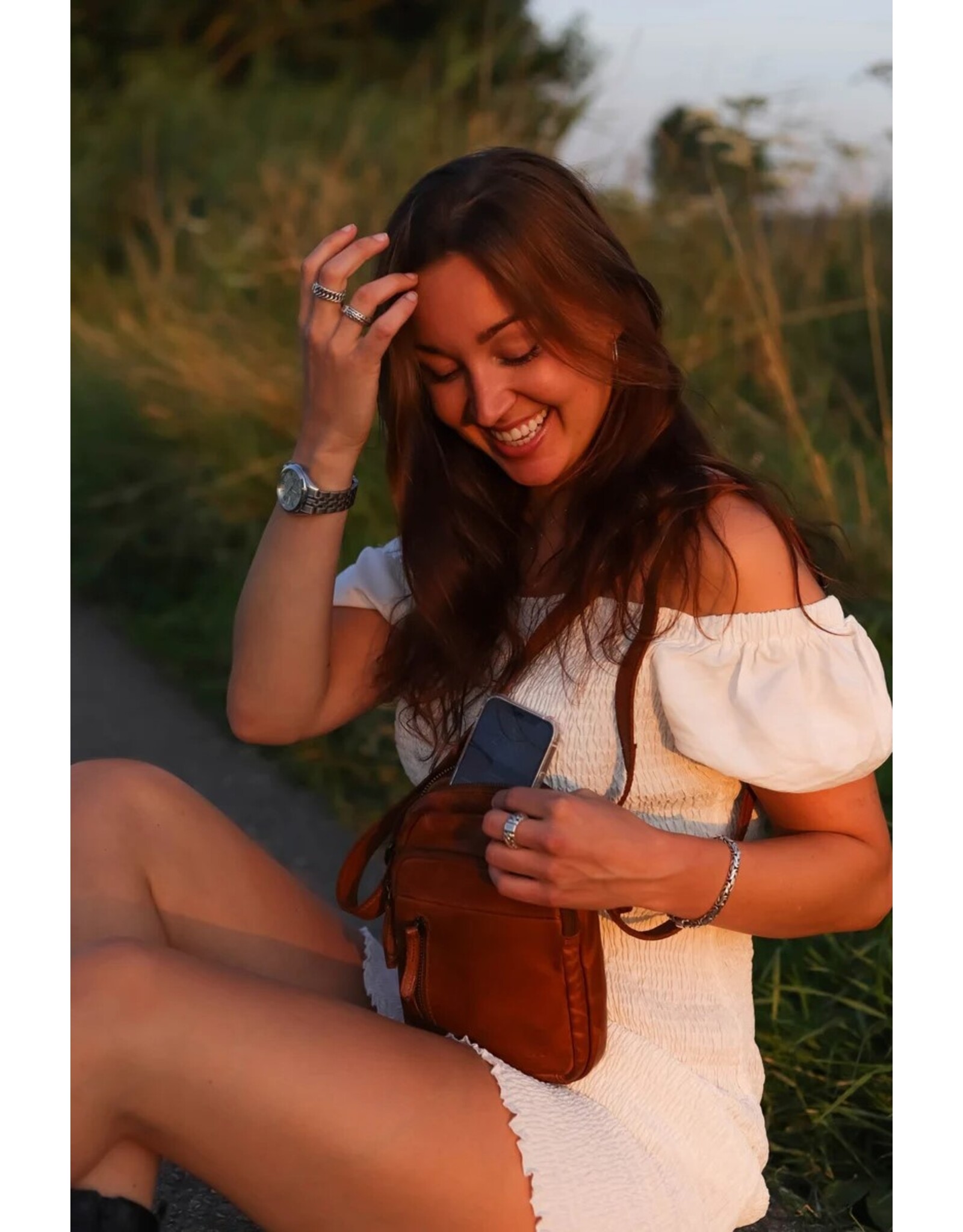 Bear Design Leather shoulderbags Leather crossbody bags - Bear Design Shoulder bag ‘Karin’ brown