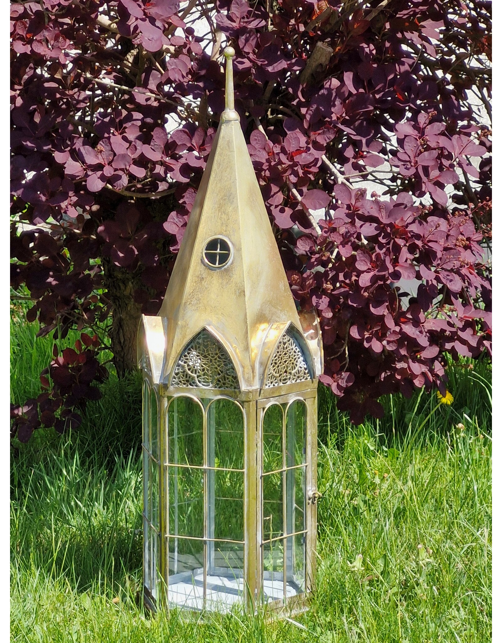 JB Miscellaneous - Steeple Shaped Tin Lantern with Glass Windows Large