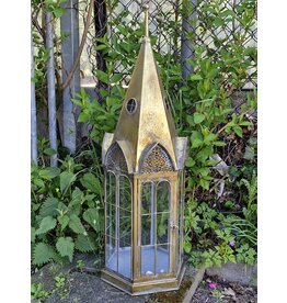 JB Steeple Shaped Tin Lantern with Glass Windows Large