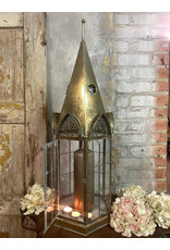 JB Miscellaneous - Steeple Shaped Tin Lantern with Glass Windows Large
