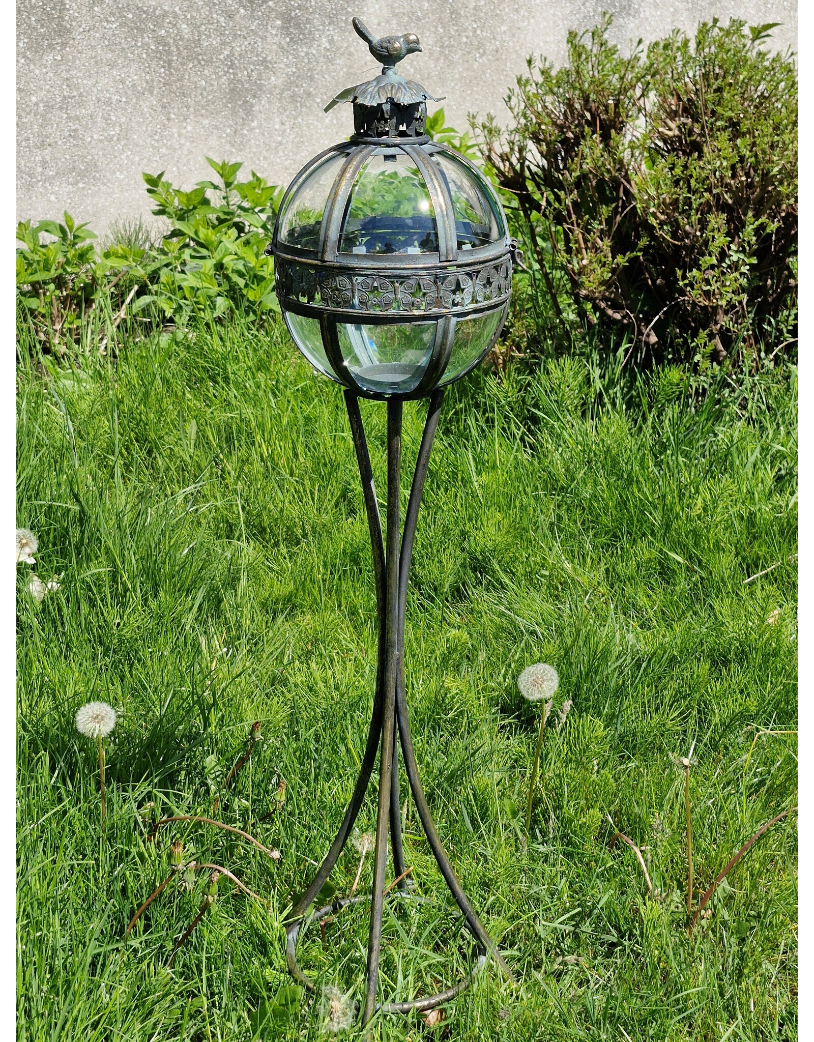 JB Miscellaneous - Tall Lantern on Legs Glass Globe with Bird