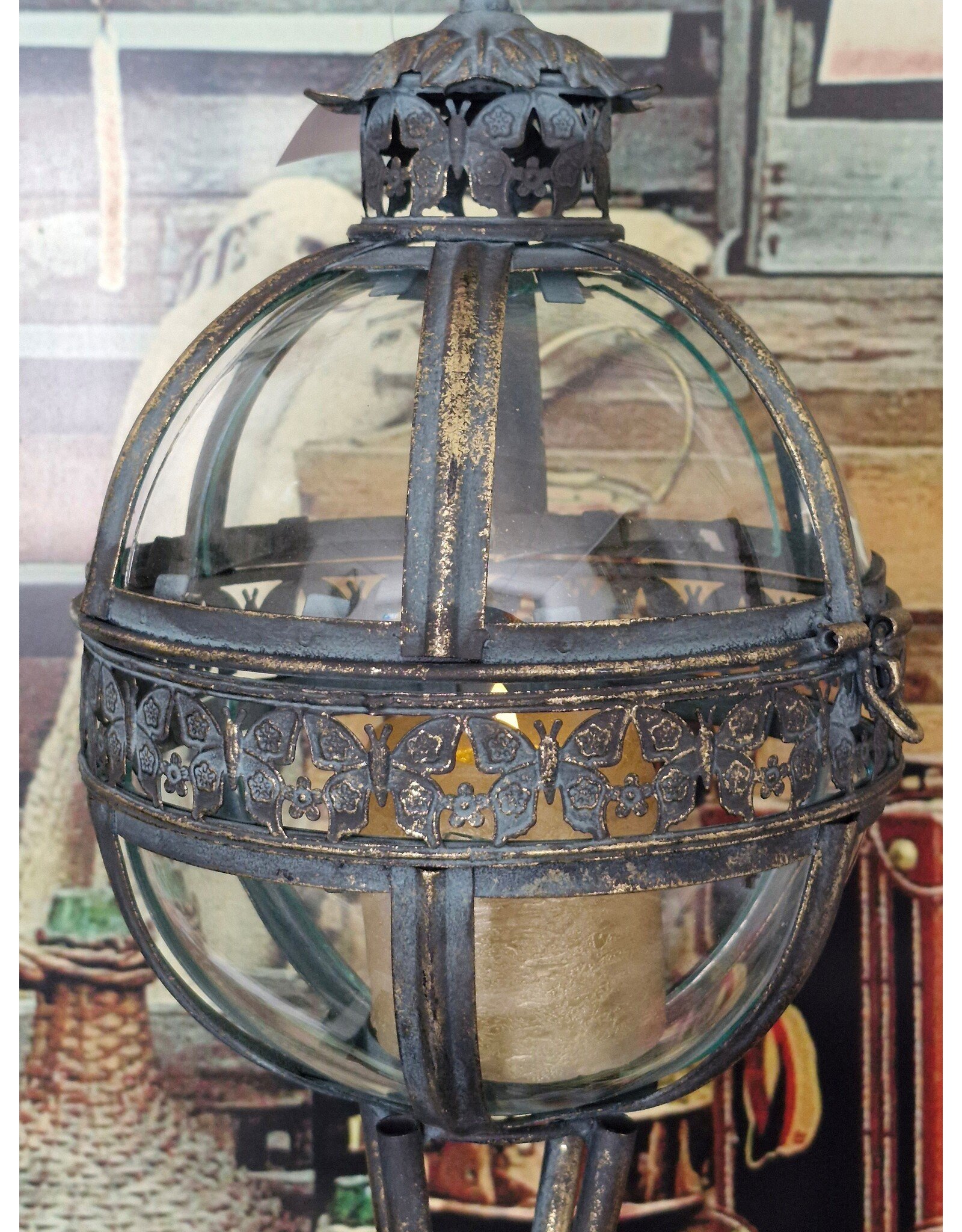JB Miscellaneous - Tall Lantern on Legs Glass Globe with Bird