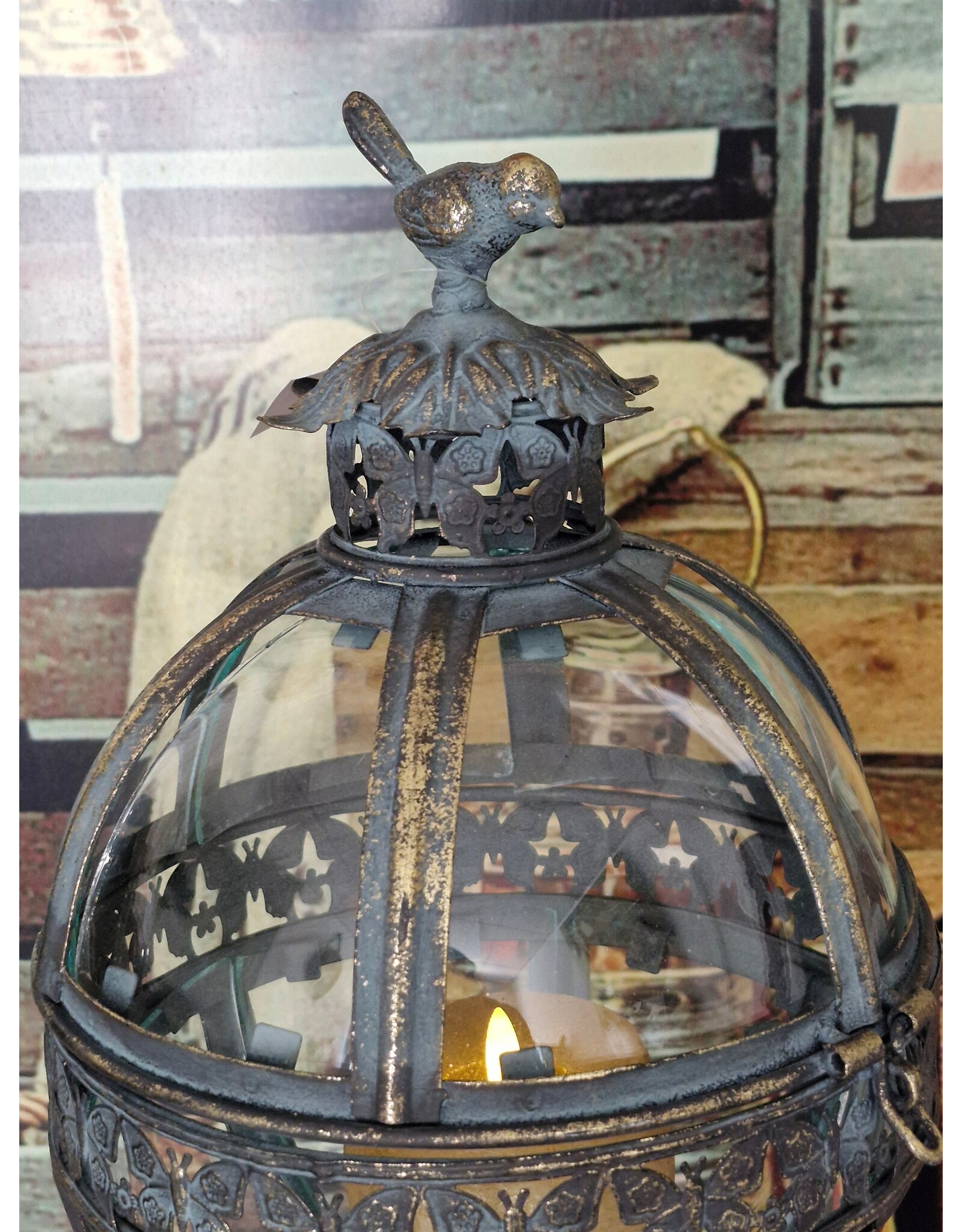 JB Miscellaneous - Tall Lantern on Legs Glass Globe with Bird